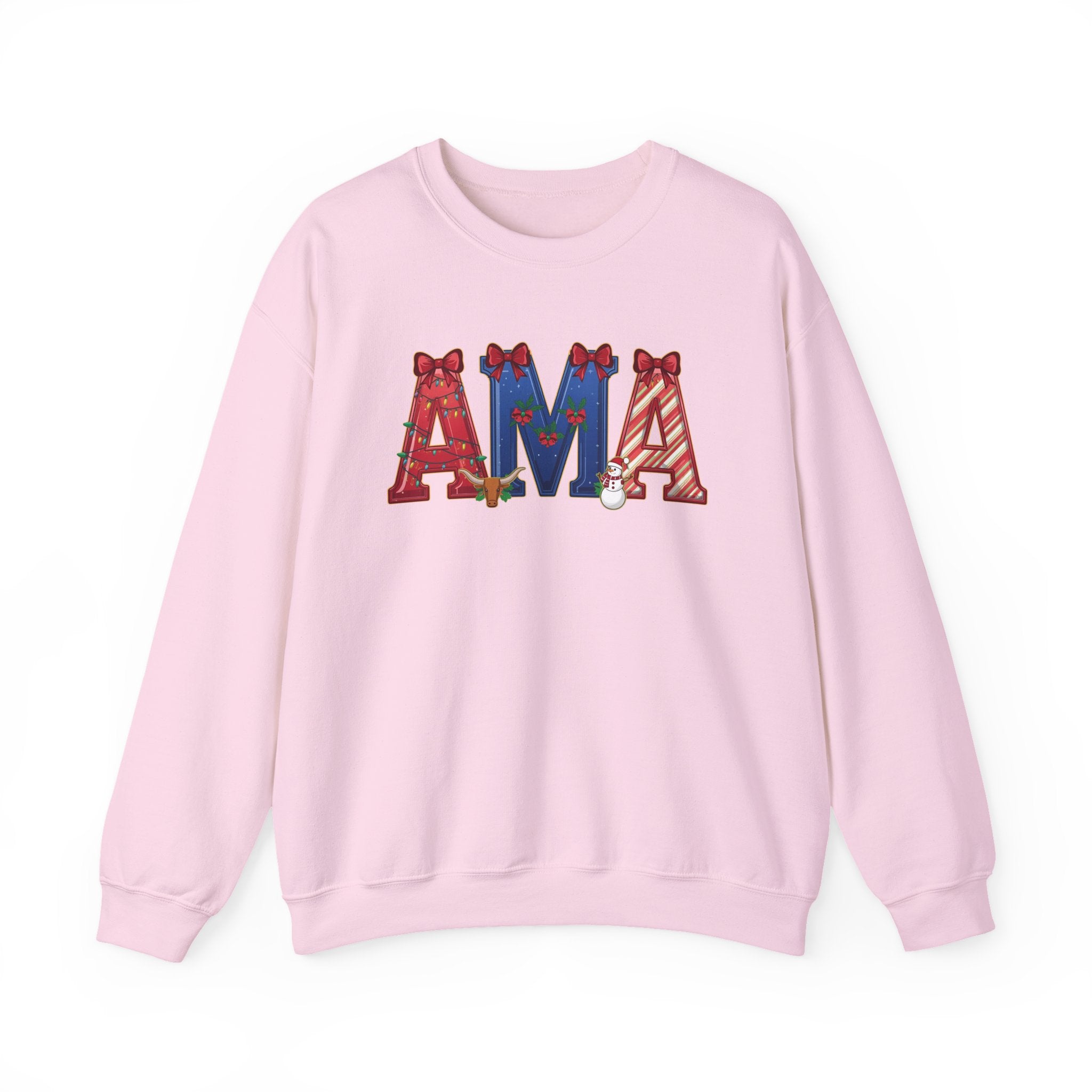AMA Christmas Sweatshirt – Festive Holiday Airport Code Crewneck | Winter Travel Gift | Gildan 18000