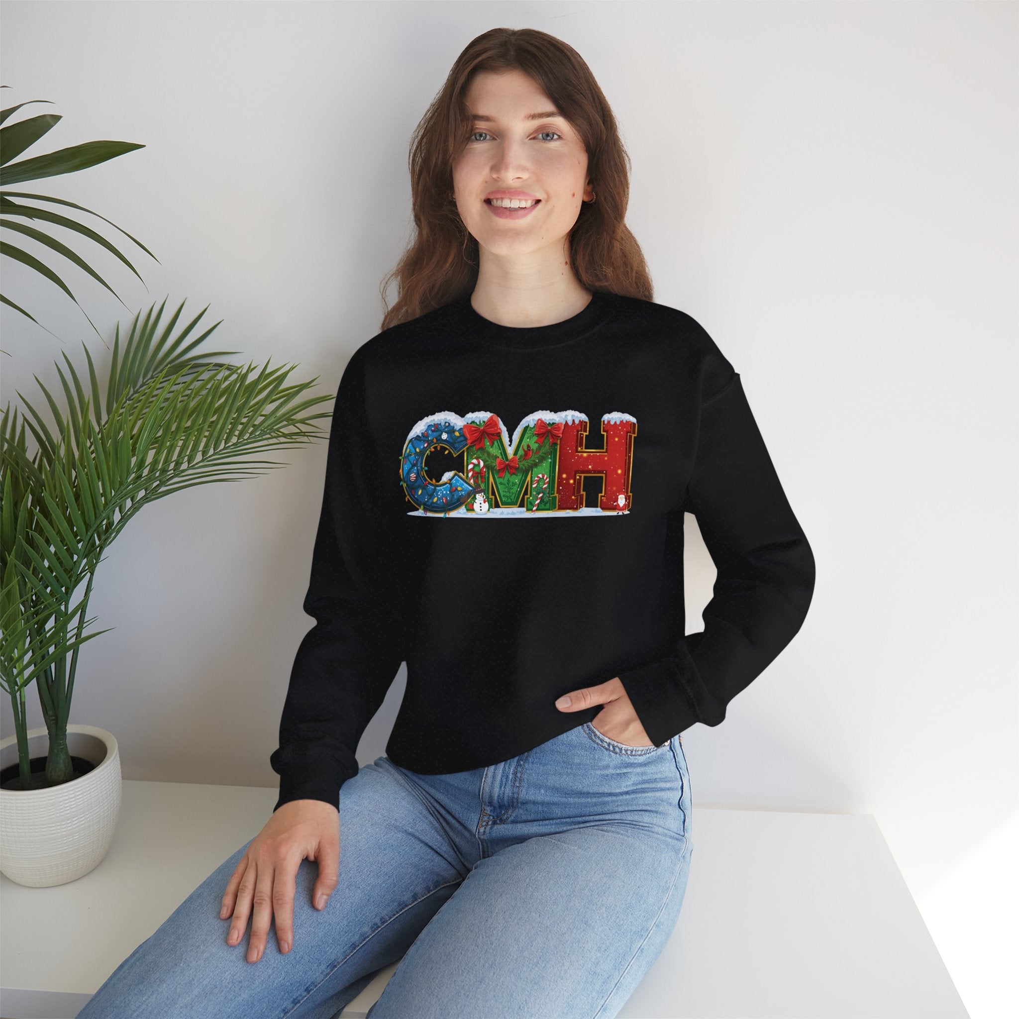 CMH Christmas Sweatshirt – Festive Holiday Letter Art Tee | Christmas Gift | Gildan 18000