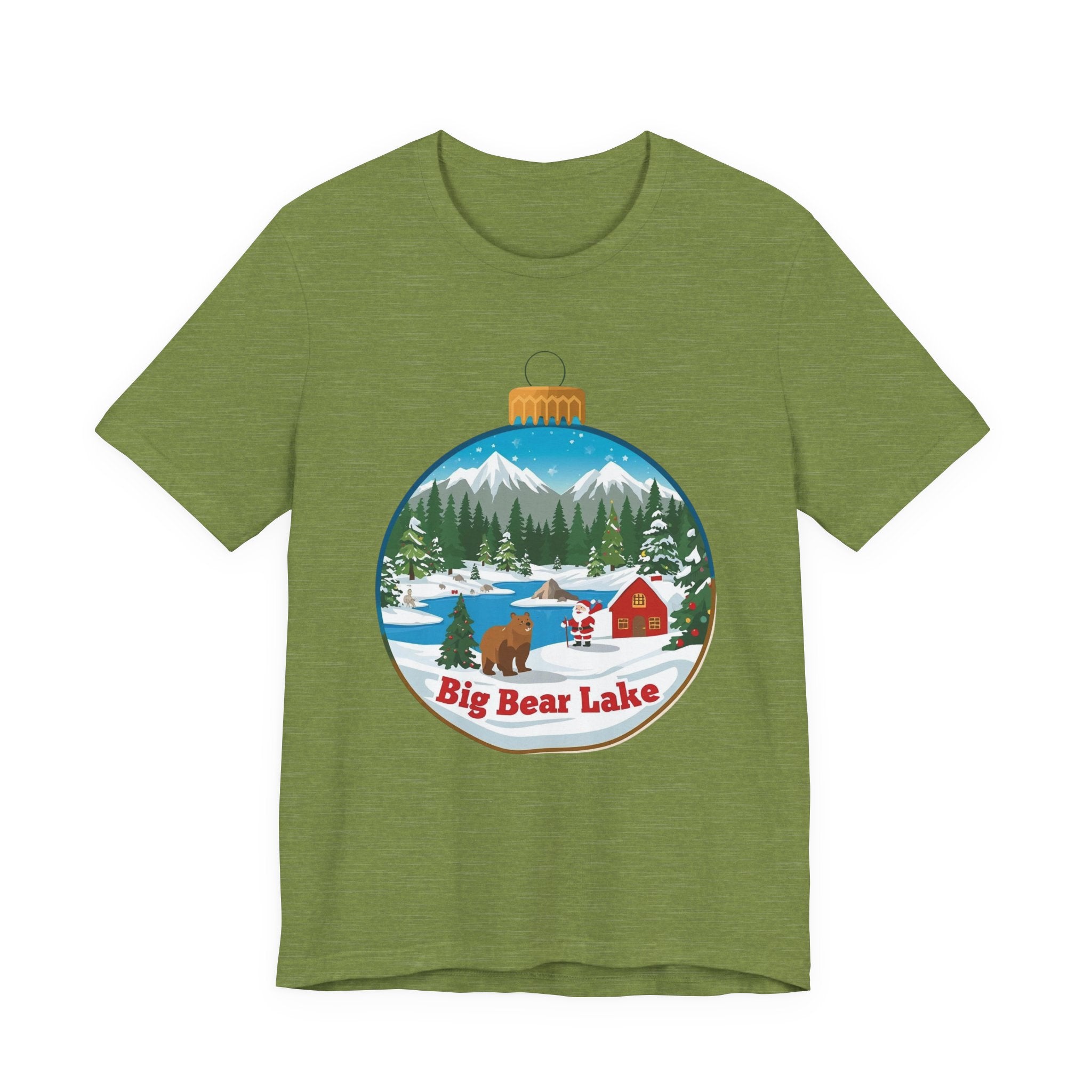 Big Bear Lake Christmas Ornament Scene T-Shirt – Santa, Cabin & Winter Mountains Tee