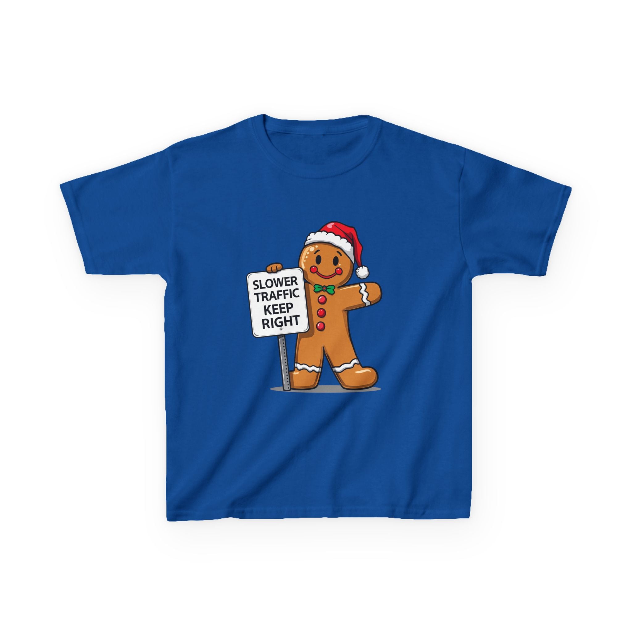 Funny Gingerbread Traffic Kids Christmas Shirt – Slower Traffic Keep Right Holiday Tee | Cute Gingerbread Man Humor | Gildan 5000B