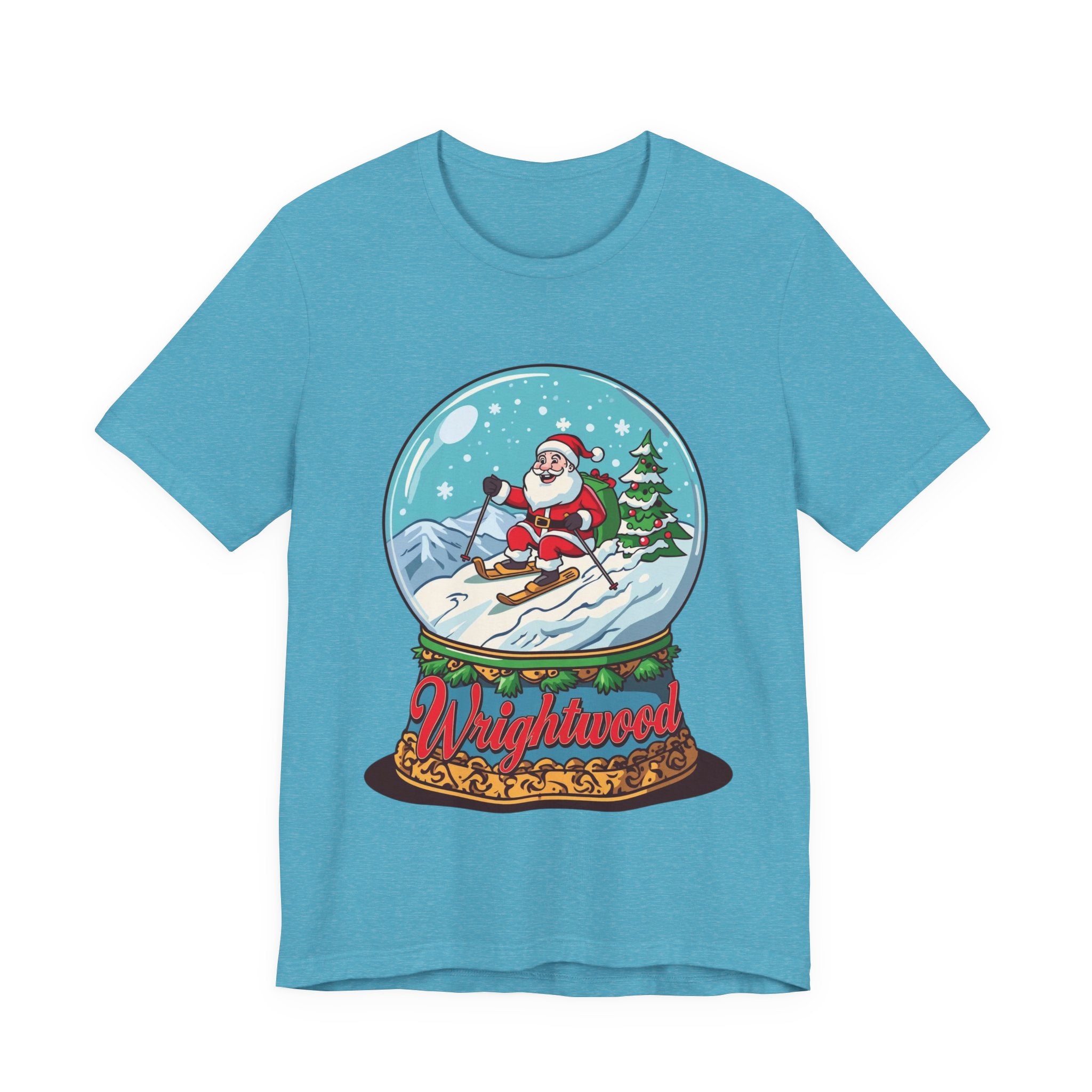 Wrightwood Christmas Shirt – Cute Skiing Santa Snow Globe Tee | Mountain Town Christmas Gift | Bella Canvas 3001