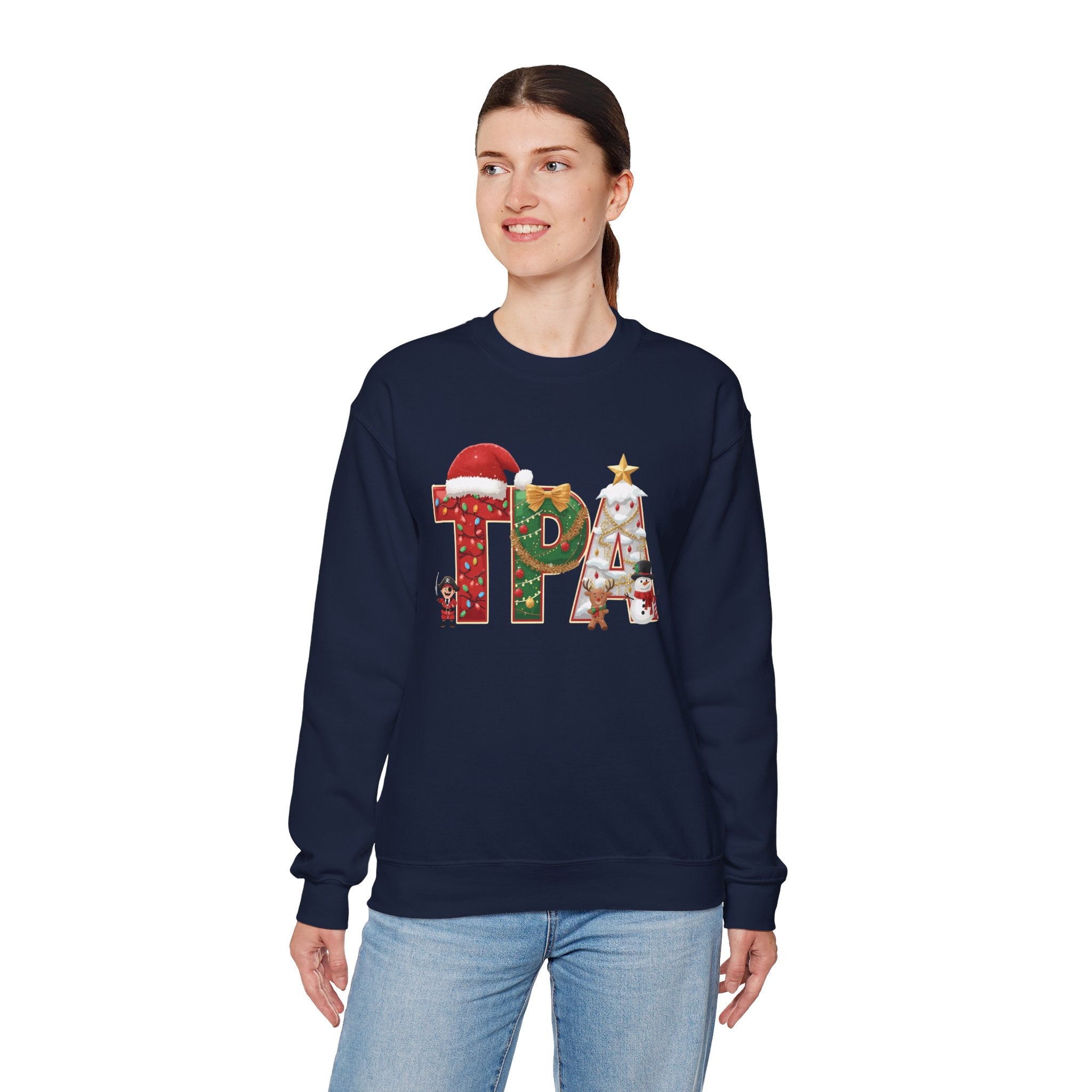 TPA Christmas Sweatshirt – Festive Holiday Letter Art Crewneck | Winter Travel Gift | Gildan 18000