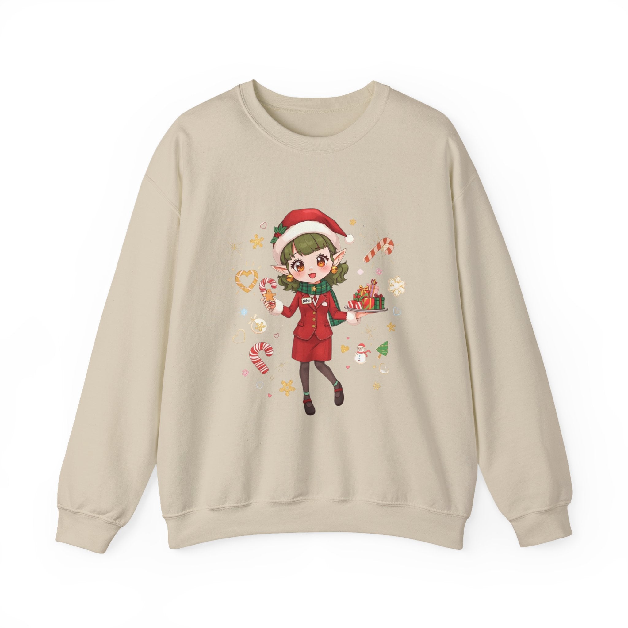 Christmas Elf Flight Crewneck Sweatshirt — Cute Holiday Anime Design