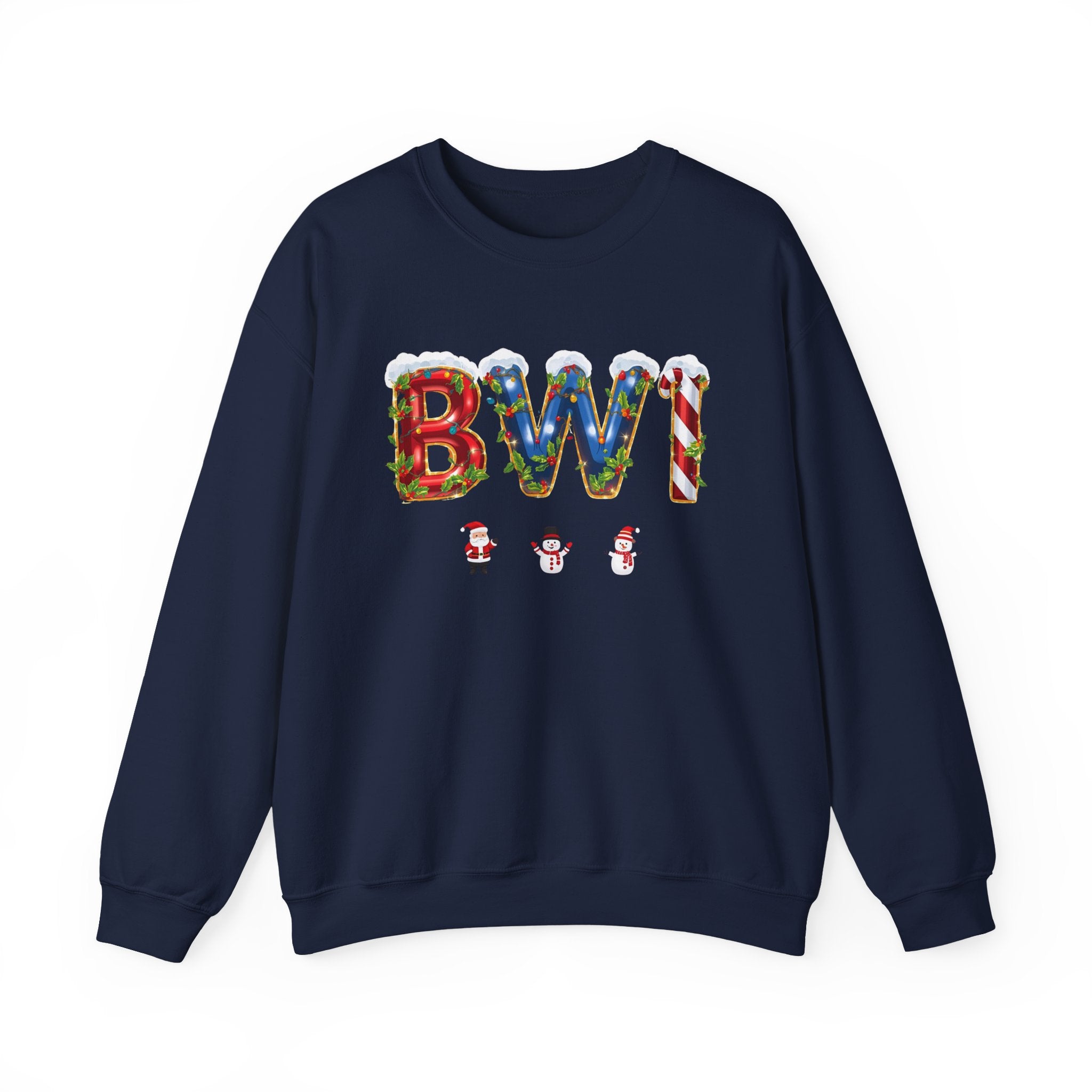BWI Christmas Sweatshirt – Festive Holiday Letter Art Tee | Christmas Gift | Gildan 18000