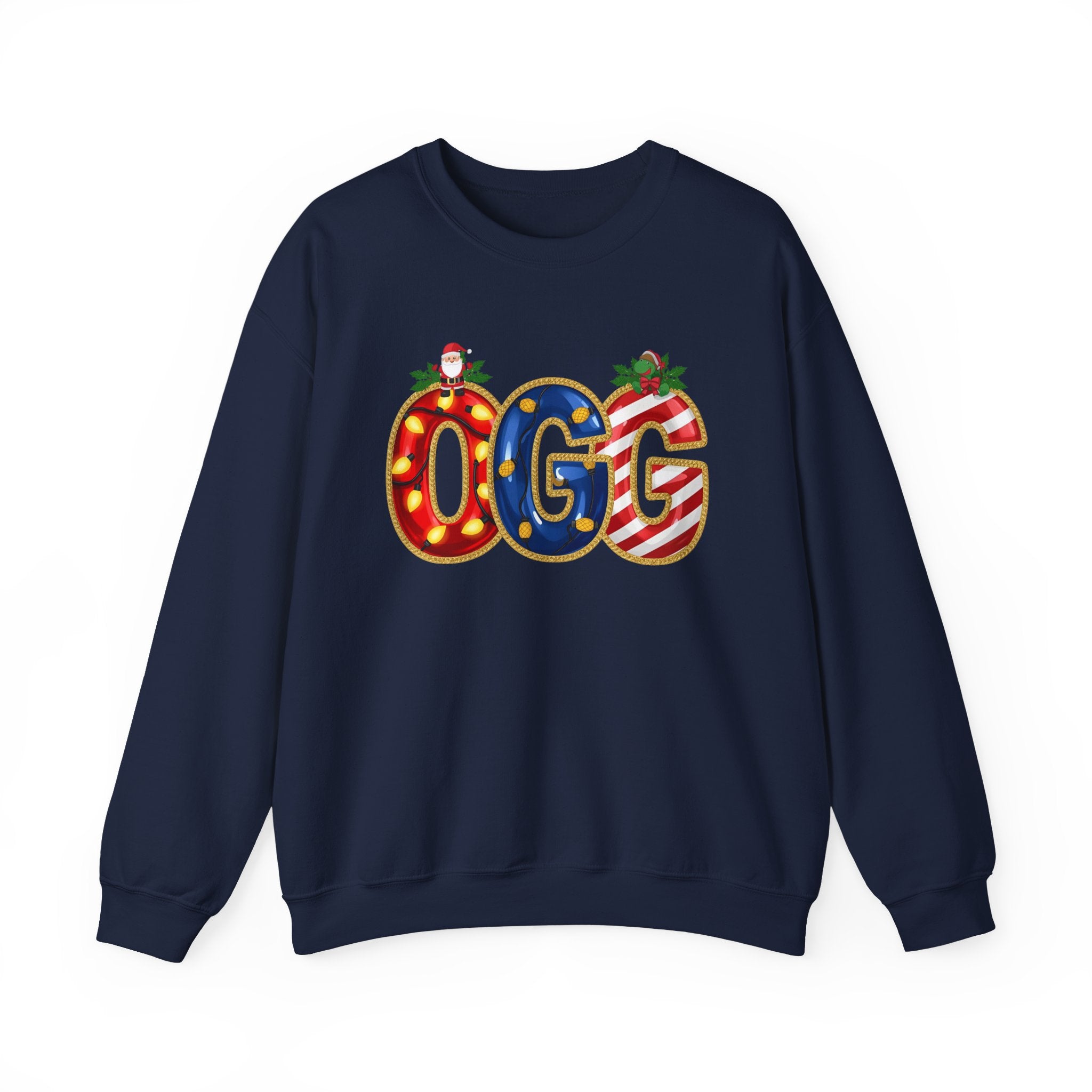 OGG Christmas Sweatshirt – Festive Holiday Letter Art Crewneck | Winter Travel Gift | Gildan 18000