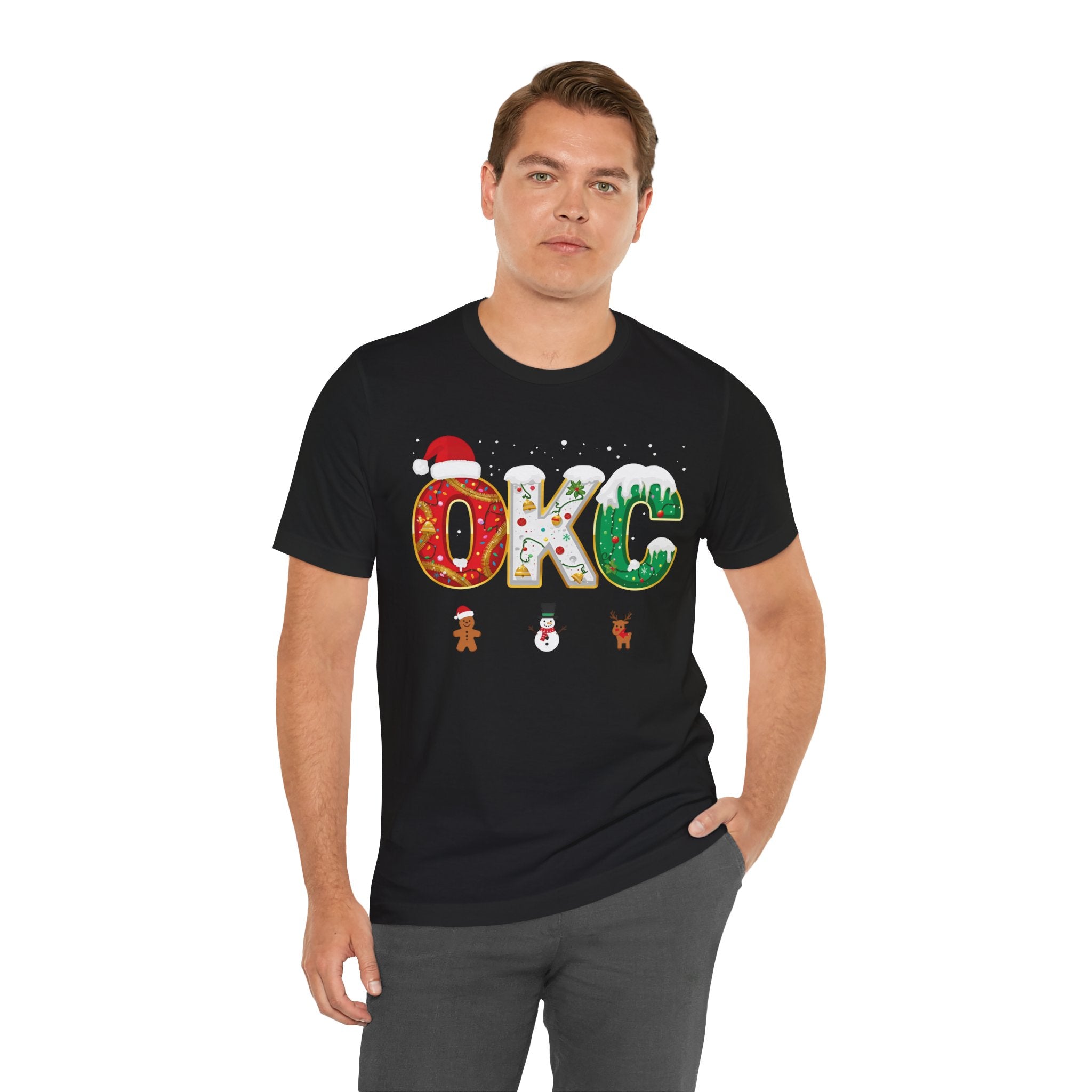 OKC Christmas Shirt – Festive Letter Art Tee | Christmas Gift | Bella Canvas 3001