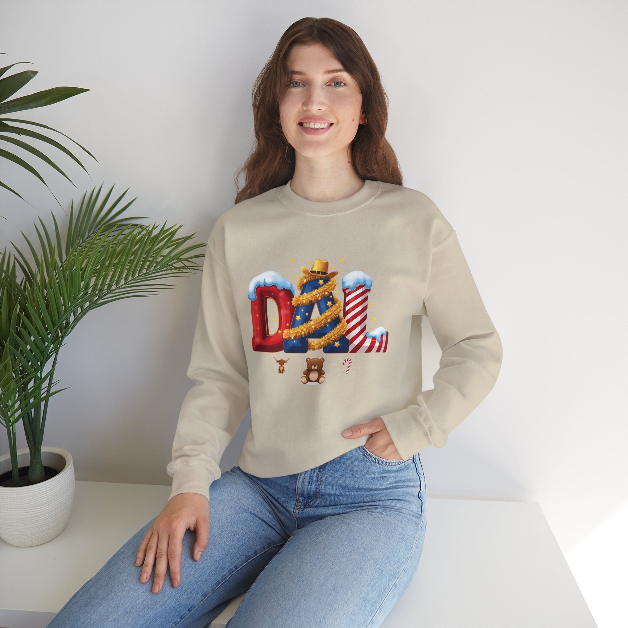 DAL Christmas Sweatshirt – Festive Holiday Letter Art Tee | Christmas Gift | Gildan 18000