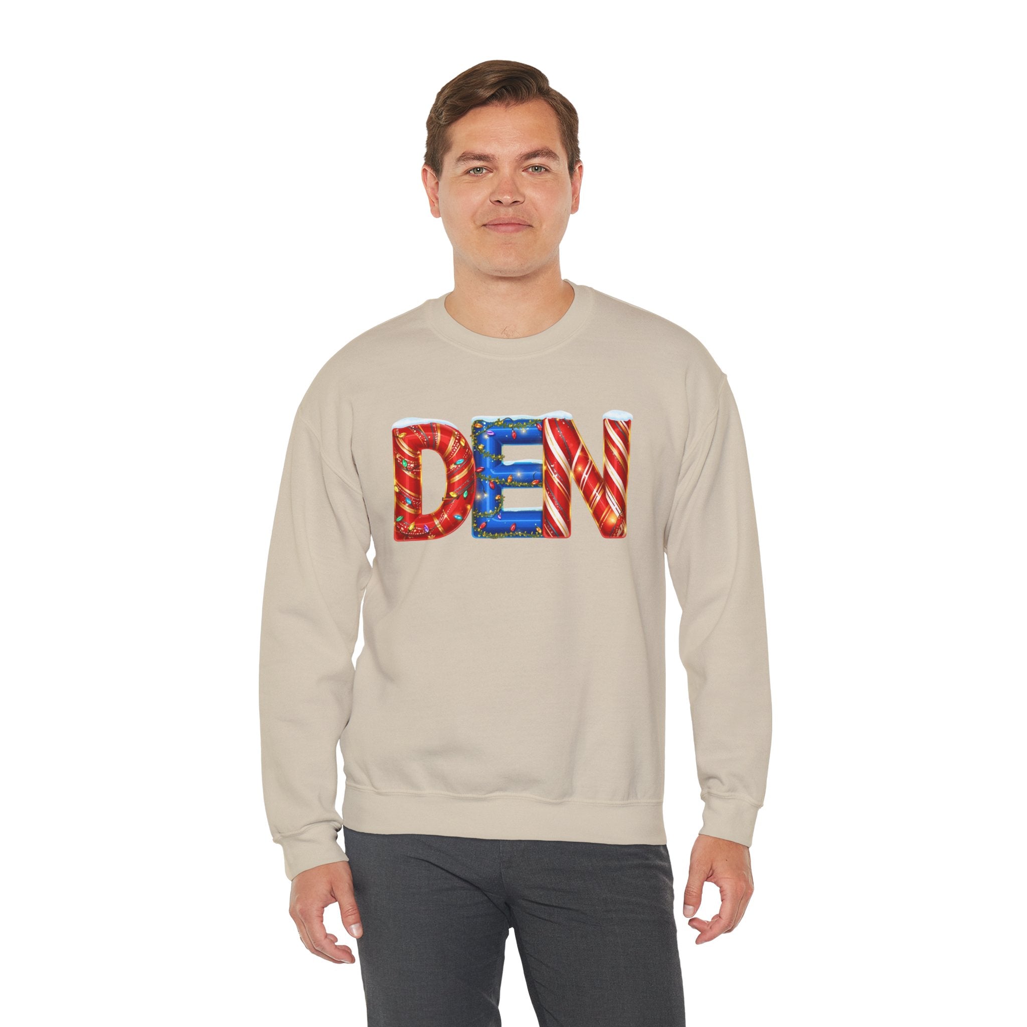 DEN Christmas Sweatshirt  – Festive Holiday Letter Art Tee | Christmas Gift | Gildan 18000