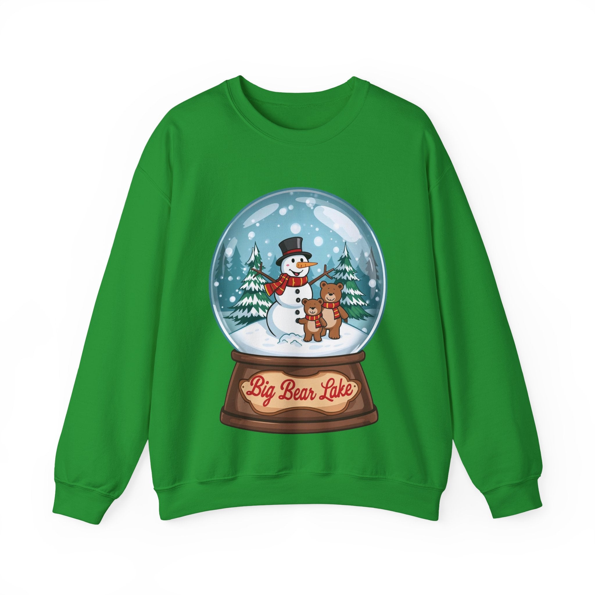 Big Bear Lake Snow Globe Christmas Sweatshirt – Cute Snowman & Bears Winter Crewneck | Holiday Mountain Gift | California Xmas Sweater | Gildan 18000