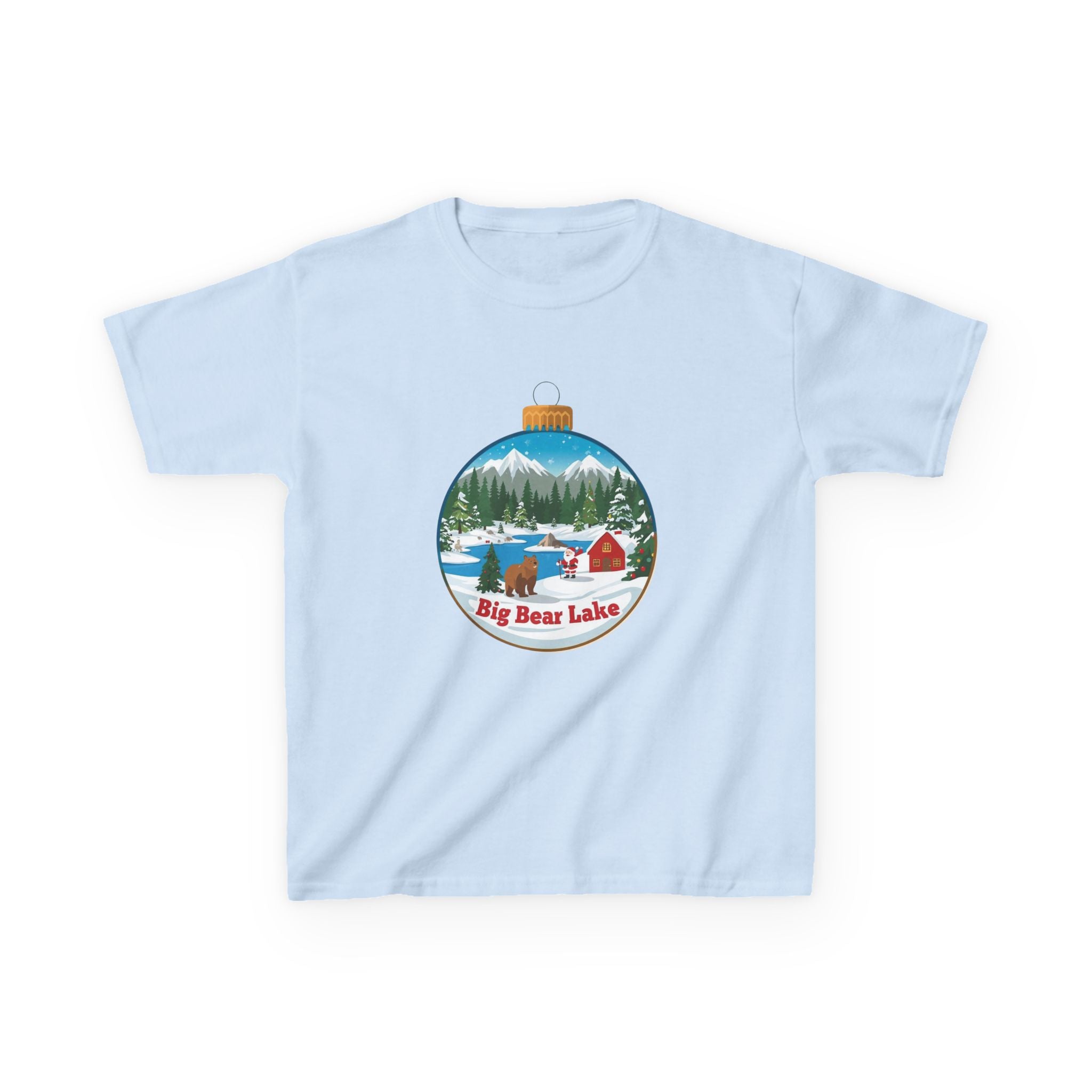 Kids Big Bear Lake Christmas Shirt – Santa Winter Ornament Cabin Tee | Cute Mountain Holiday Shirt | Santa & Bear Gift Tee | Gildan 5000B