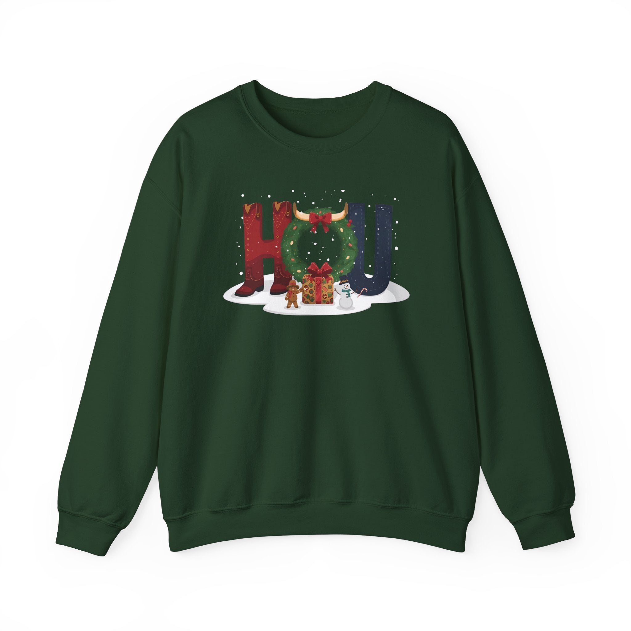 HOU Christmas Sweatshirt – Festive Holiday Letter Art Tee | Christmas Gift | Gildan 18000