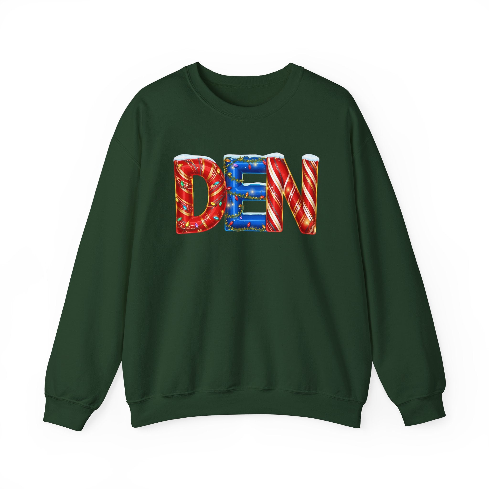 DEN Christmas Sweatshirt  – Festive Holiday Letter Art Tee | Christmas Gift | Gildan 18000