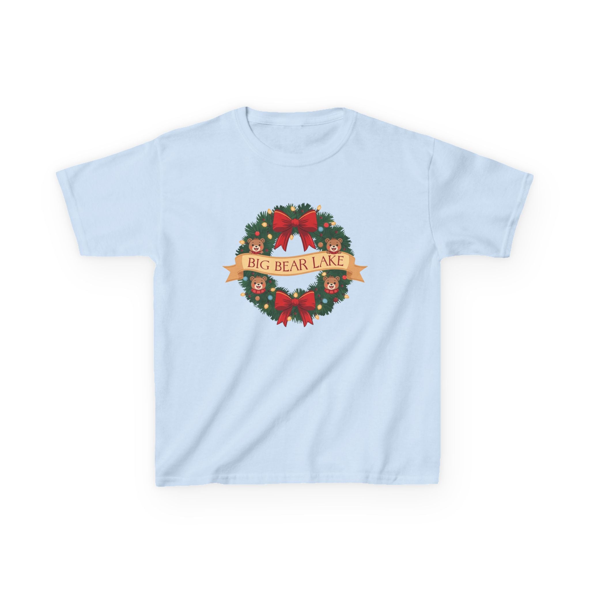 Kids Big Bear Lake Christmas Wreath Shirt — Cute Holiday Bears T-Shirt | Gildan 5000B