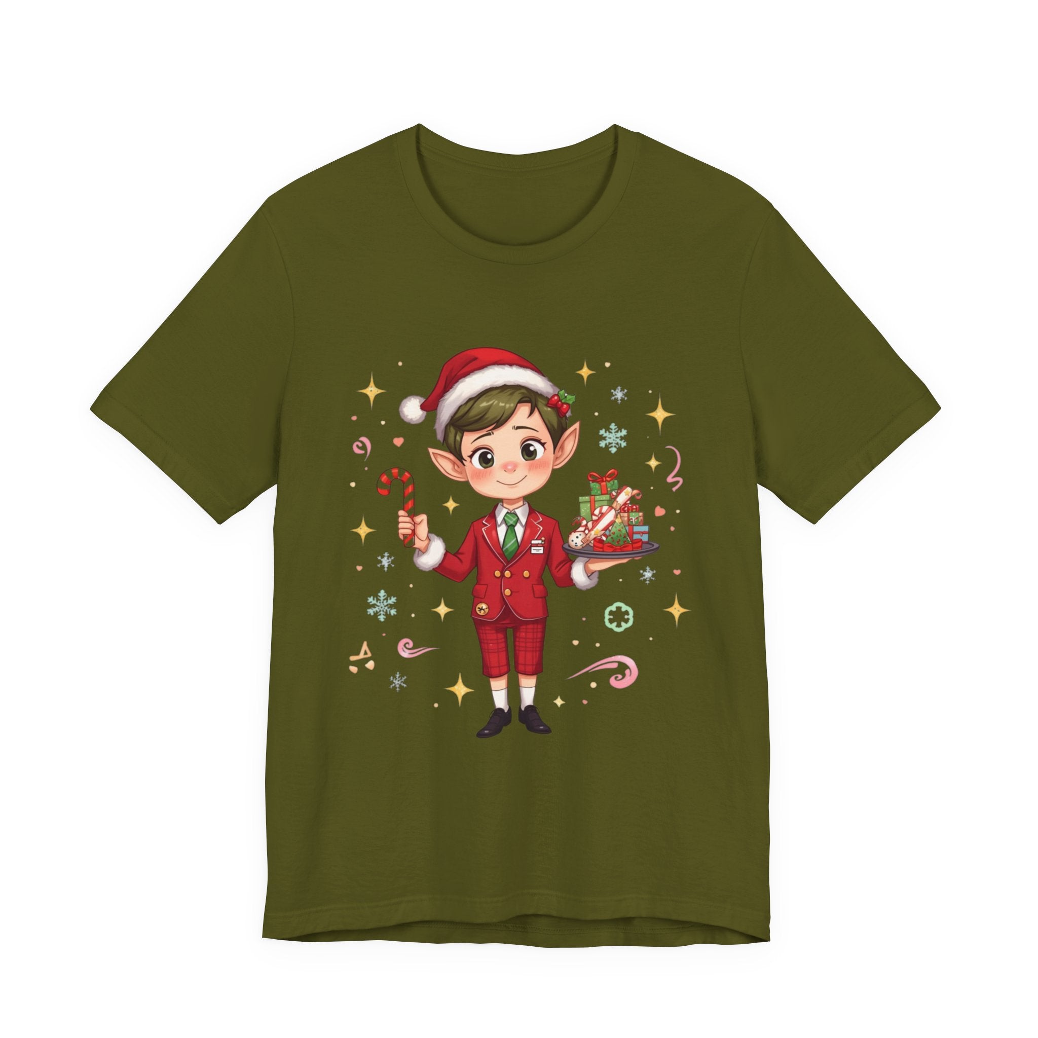 Christmas Elf Cabin crew— Cute Holiday Elf with Candy Cane & Gifts