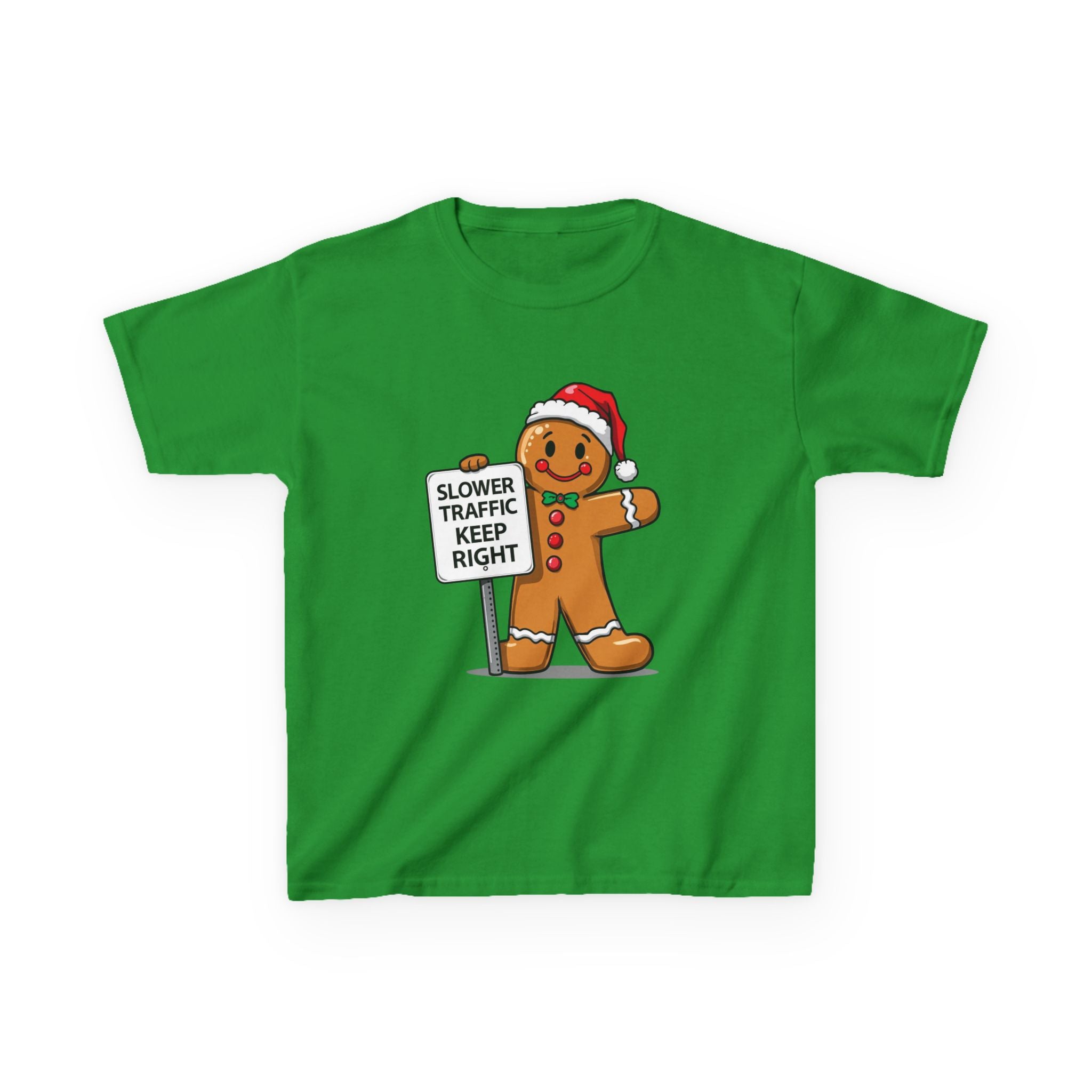 Funny Gingerbread Traffic Kids Christmas Shirt – Slower Traffic Keep Right Holiday Tee | Cute Gingerbread Man Humor | Gildan 5000B