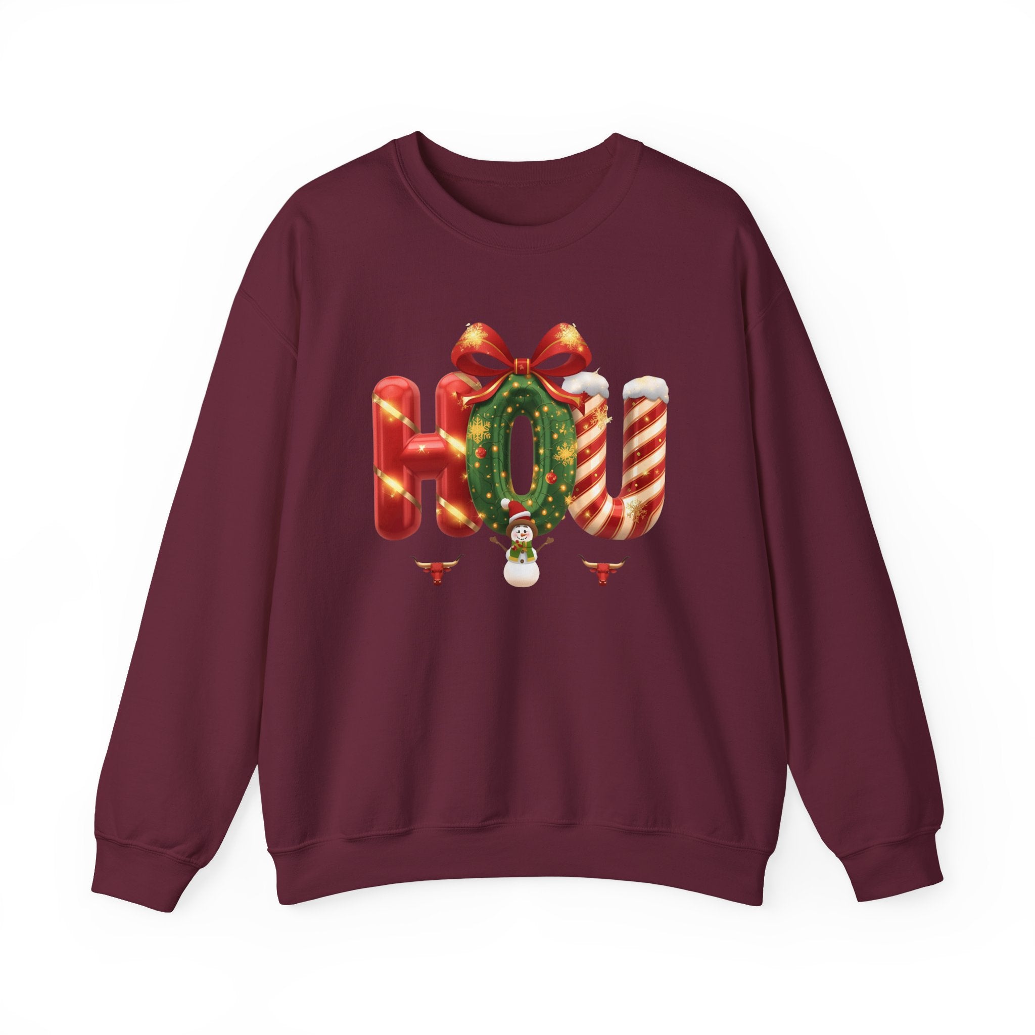 HOU Christmas Sweatshirt – Festive Holiday Letter Art Tee | Christmas Gift | Gildan 18000