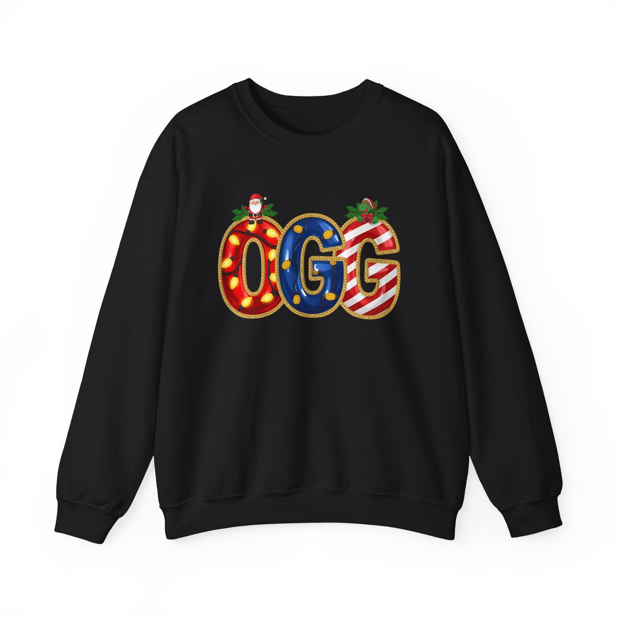 OGG Christmas Sweatshirt – Festive Holiday Letter Art Crewneck | Winter Travel Gift | Gildan 18000