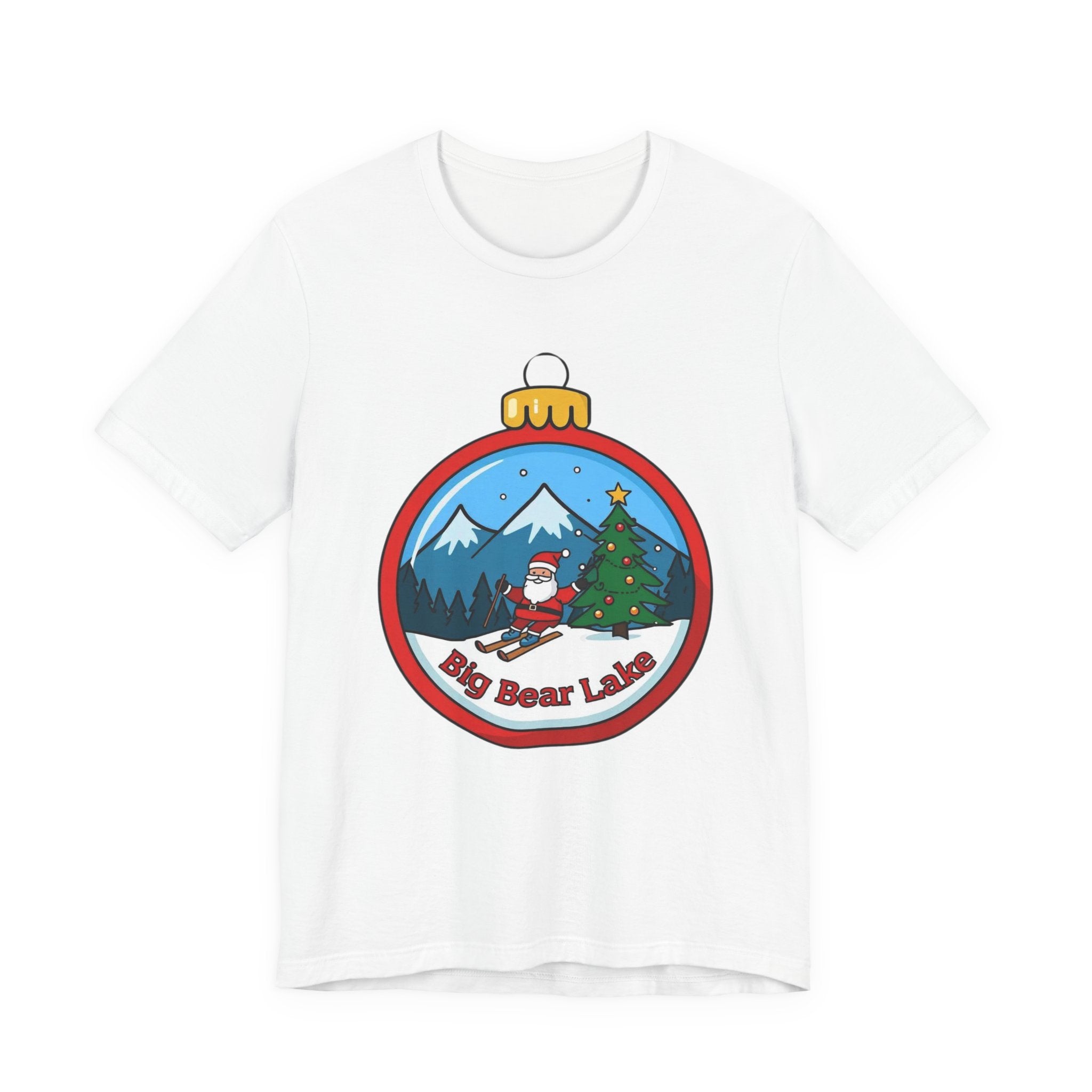 Big Bear Lake Skiing Santa Ornament T-Shirt — Christmas Mountain Holiday Tee | Bella Canvas 3001