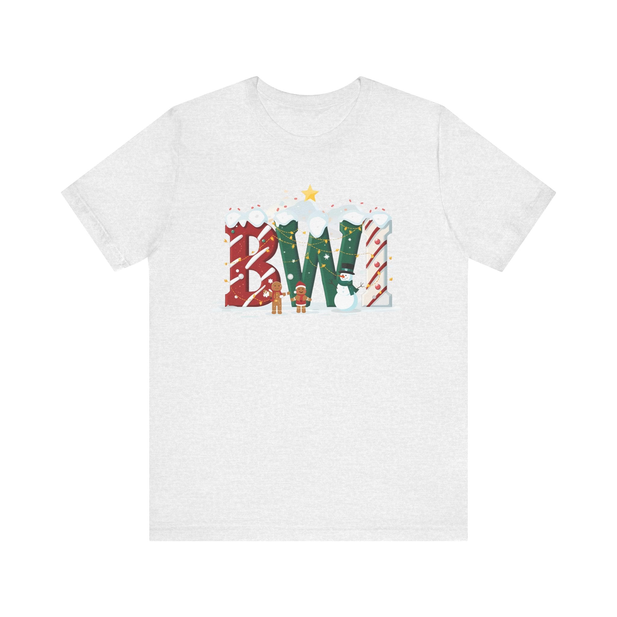 BWI Christmas Shirt – Festive Holiday Letter Art Tee | Christmas Gift | Bella Canvas 3001