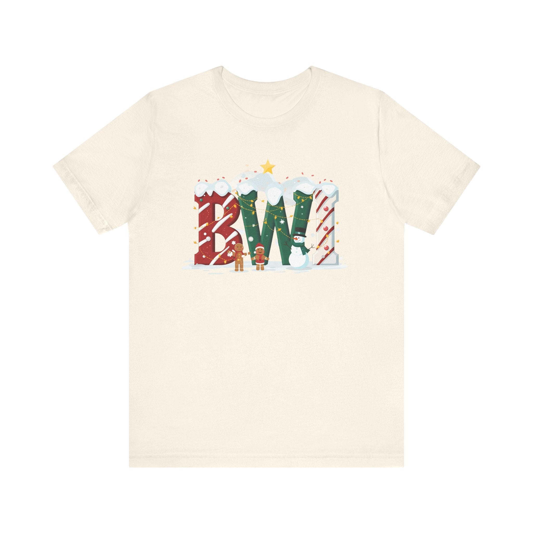 BWI Christmas Shirt – Festive Holiday Letter Art Tee | Christmas Gift | Bella Canvas 3001