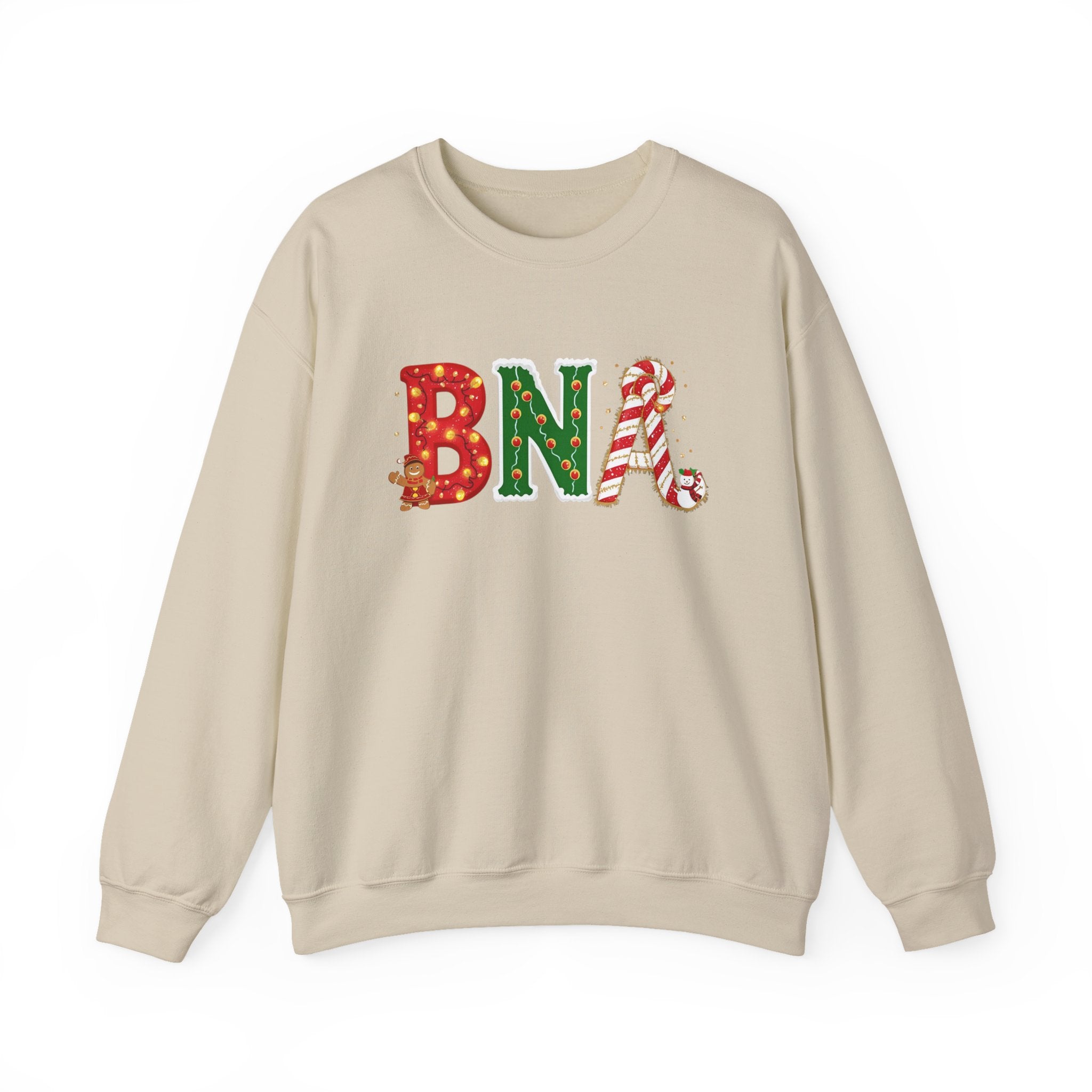 BNA Christmas Sweatshirt – Festive Holiday Letter Art Tee | Christmas Gift | Gildan 18000