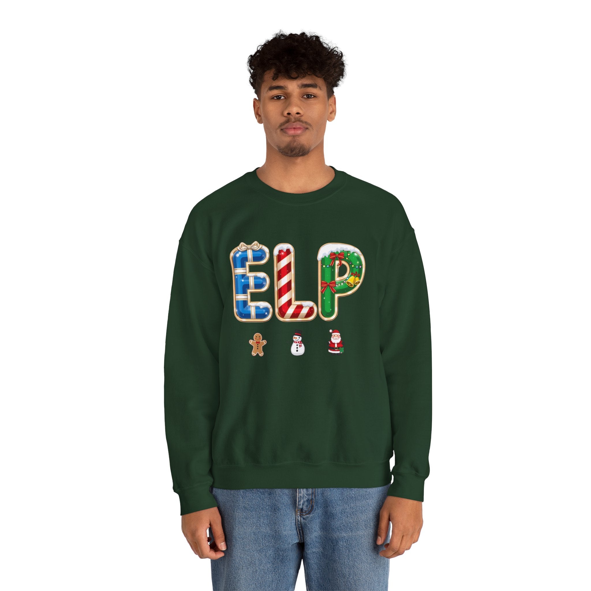 ELP Christmas Sweatshirt – Festive Holiday Letter Art Tee | Christmas Gift | Gildan 18000