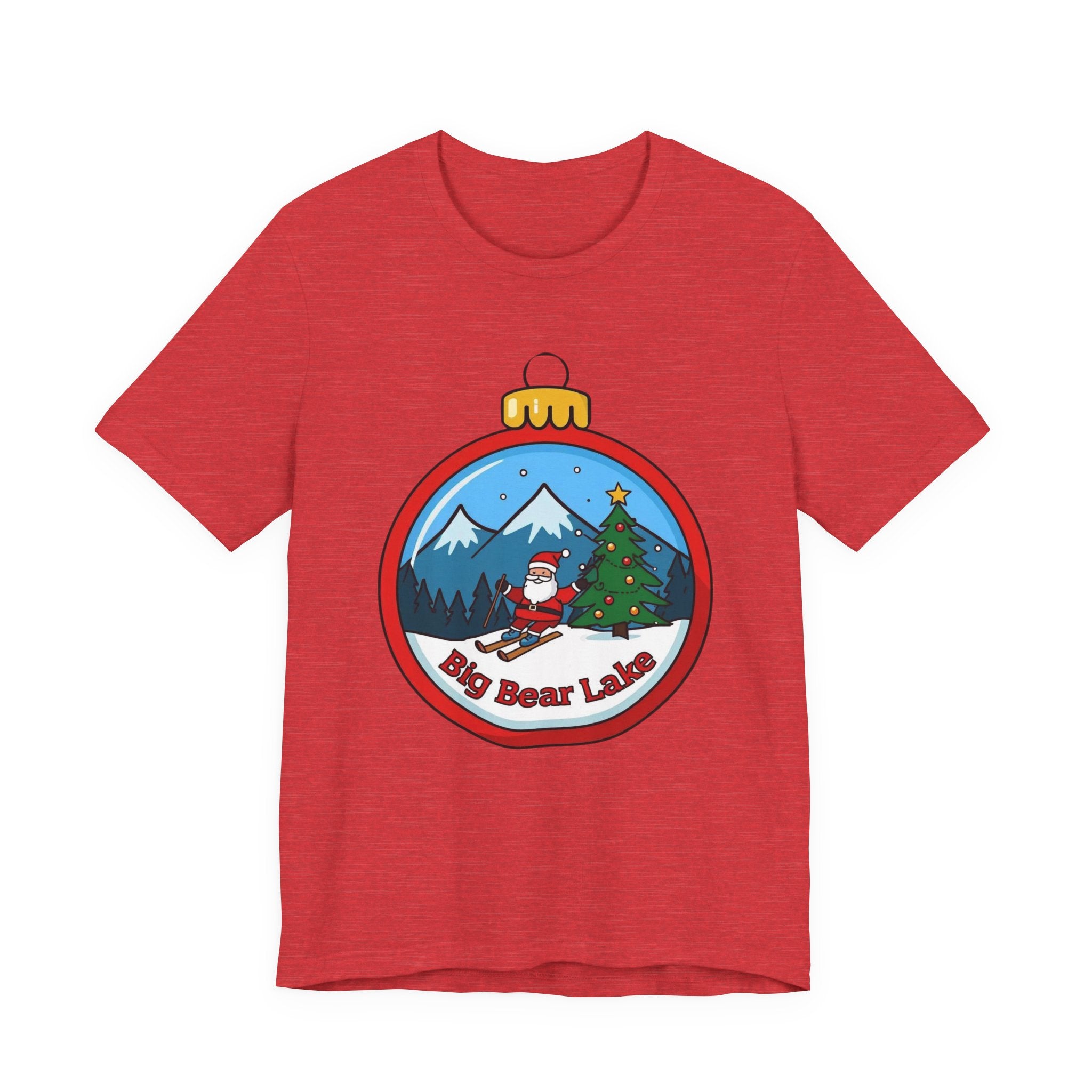 Big Bear Lake Skiing Santa Ornament T-Shirt — Christmas Mountain Holiday Tee | Bella Canvas 3001