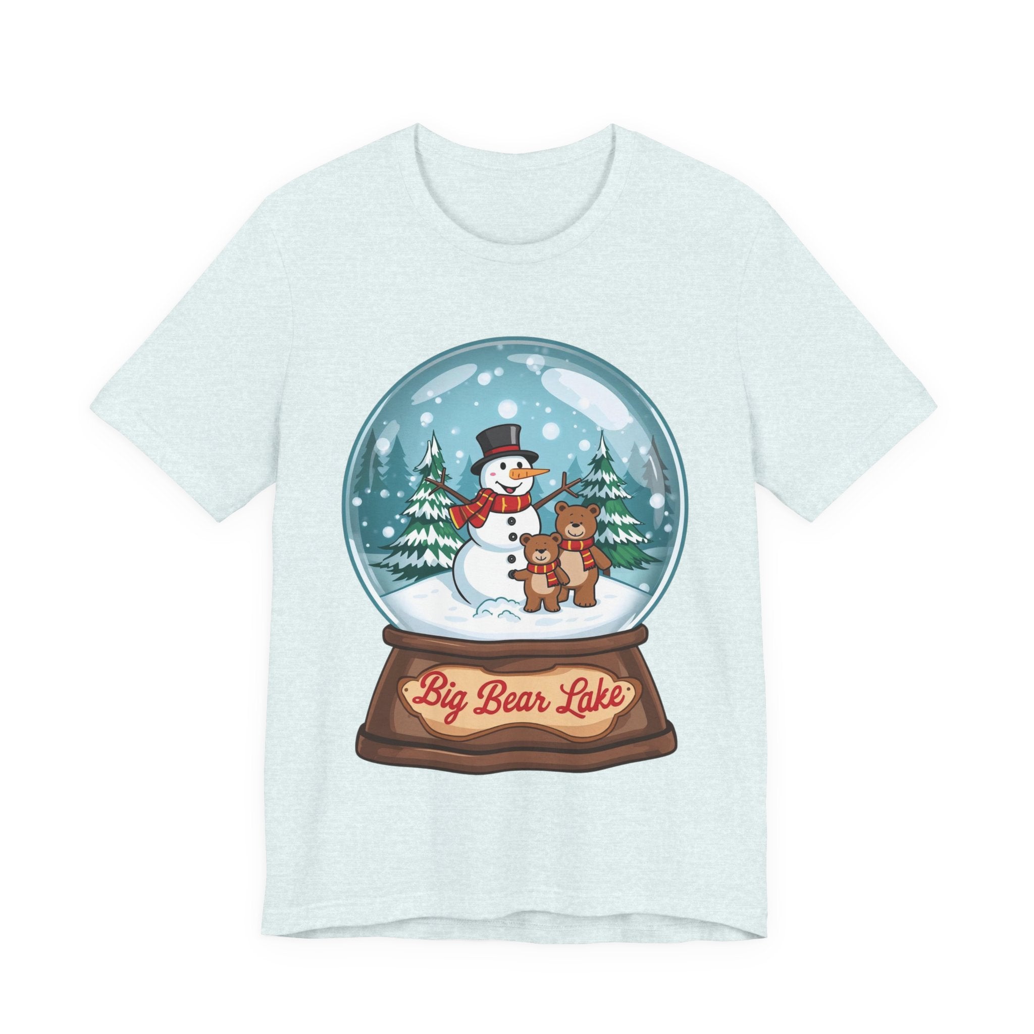 Big Bear Lake Snow Globe Christmas Shirt – Cute Winter Snowman & Bears Tee | Holiday Mountain Shirt | California Xmas Souvenir | Bella Canvas 3001