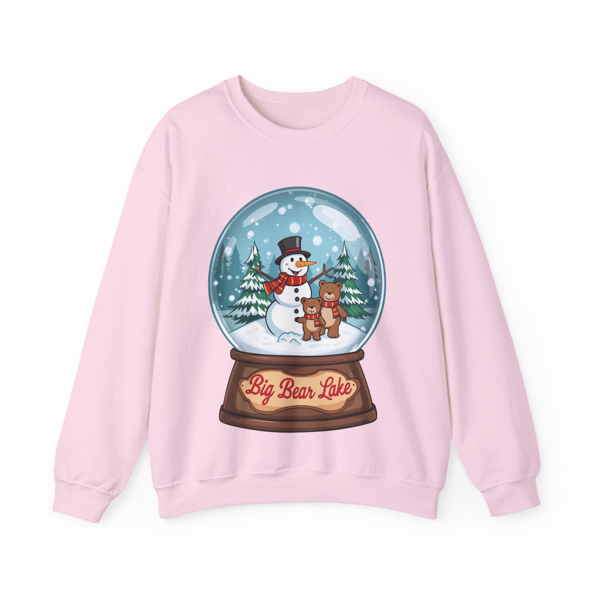 Big Bear Lake Snow Globe Christmas Sweatshirt – Cute Snowman & Bears Winter Crewneck | Holiday Mountain Gift | California Xmas Sweater | Gildan 18000
