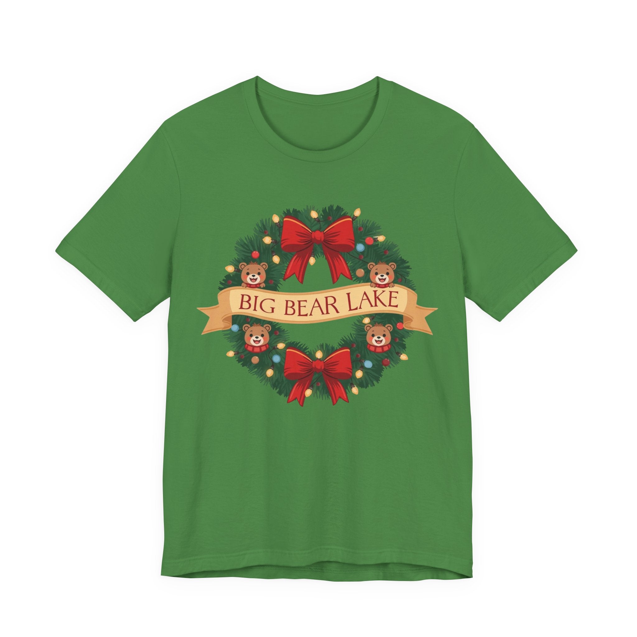 Big Bear Lake Christmas Wreath T-Shirt — Cute Holiday Bears & Lights | Bella Canvas 3001