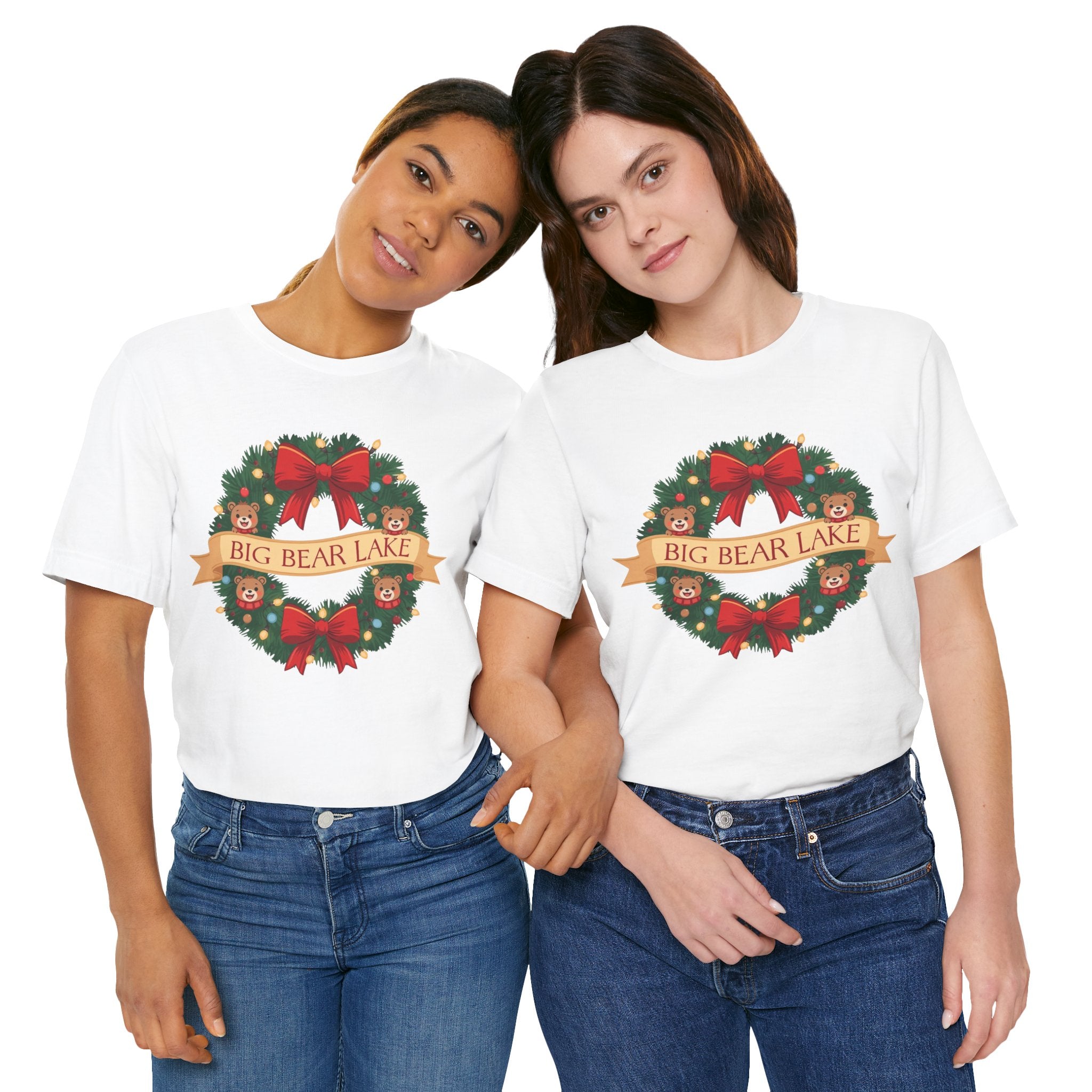 Big Bear Lake Christmas Wreath T-Shirt — Cute Holiday Bears & Lights | Bella Canvas 3001