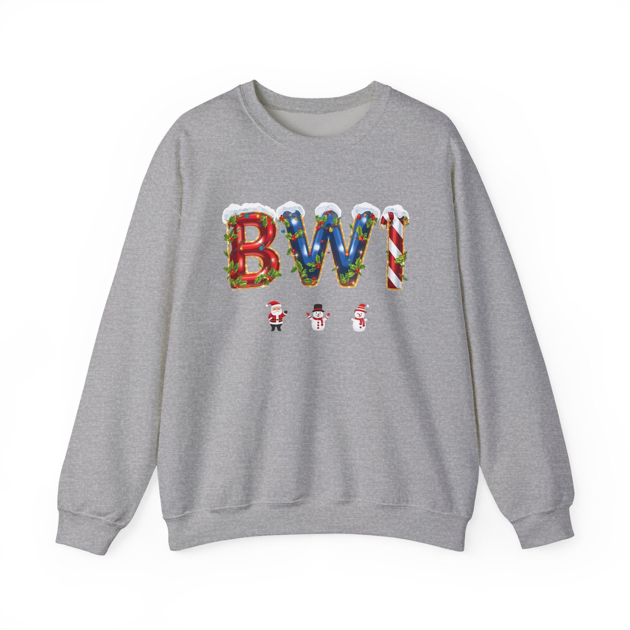 BWI Christmas Sweatshirt – Festive Holiday Letter Art Tee | Christmas Gift | Gildan 18000
