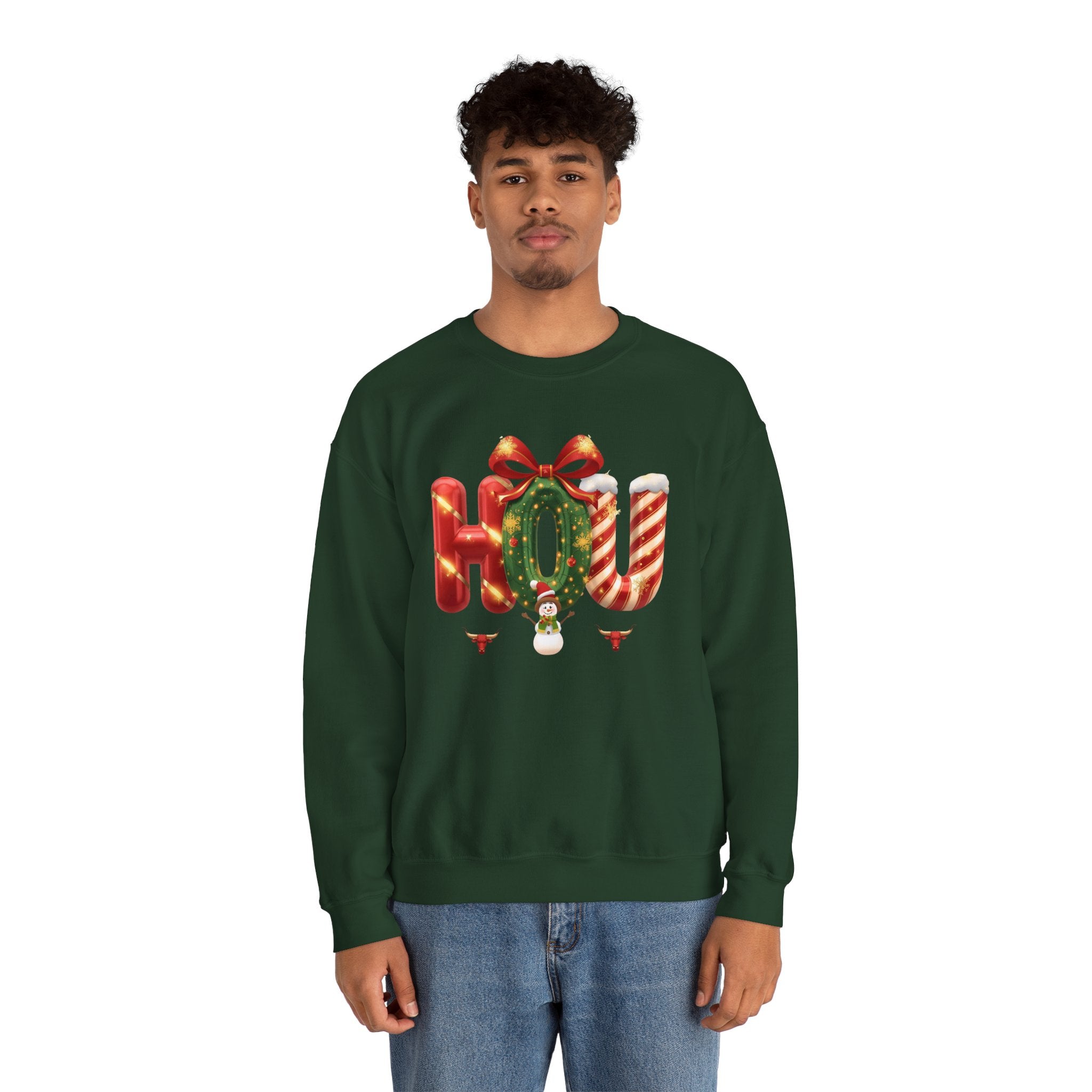 HOU Christmas Sweatshirt – Festive Holiday Letter Art Tee | Christmas Gift | Gildan 18000