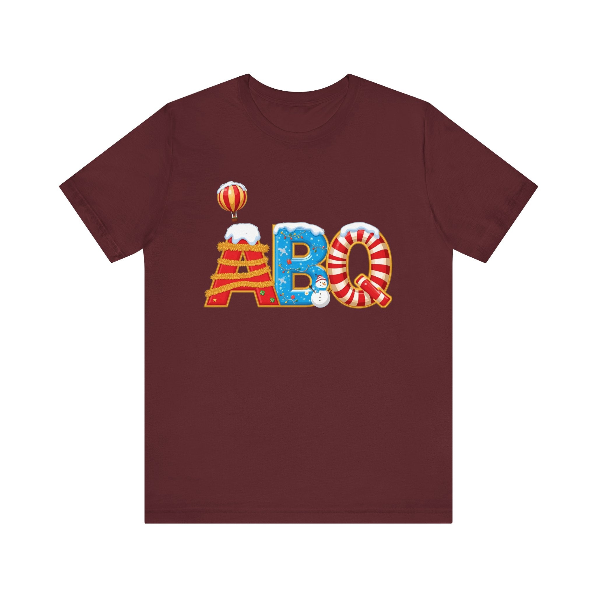 ABQ Christmas Shirt – Hot Air Balloon Candy Cane Letters Tee |  Gi| Bella Canvas 3001ft