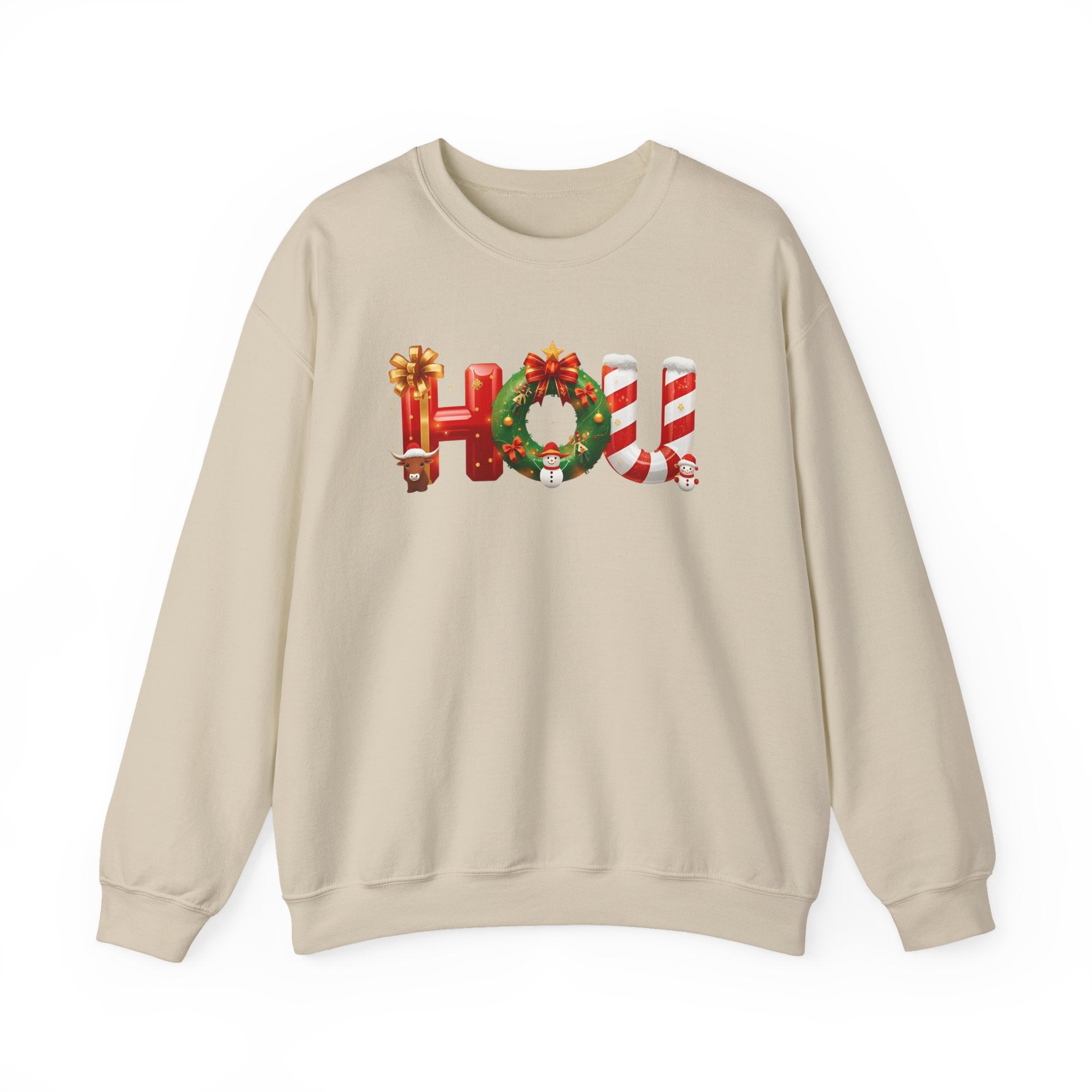 HOU Christmas Sweatshirt – Festive Holiday Letter Art Tee | Christmas Gift | Gildan 18000