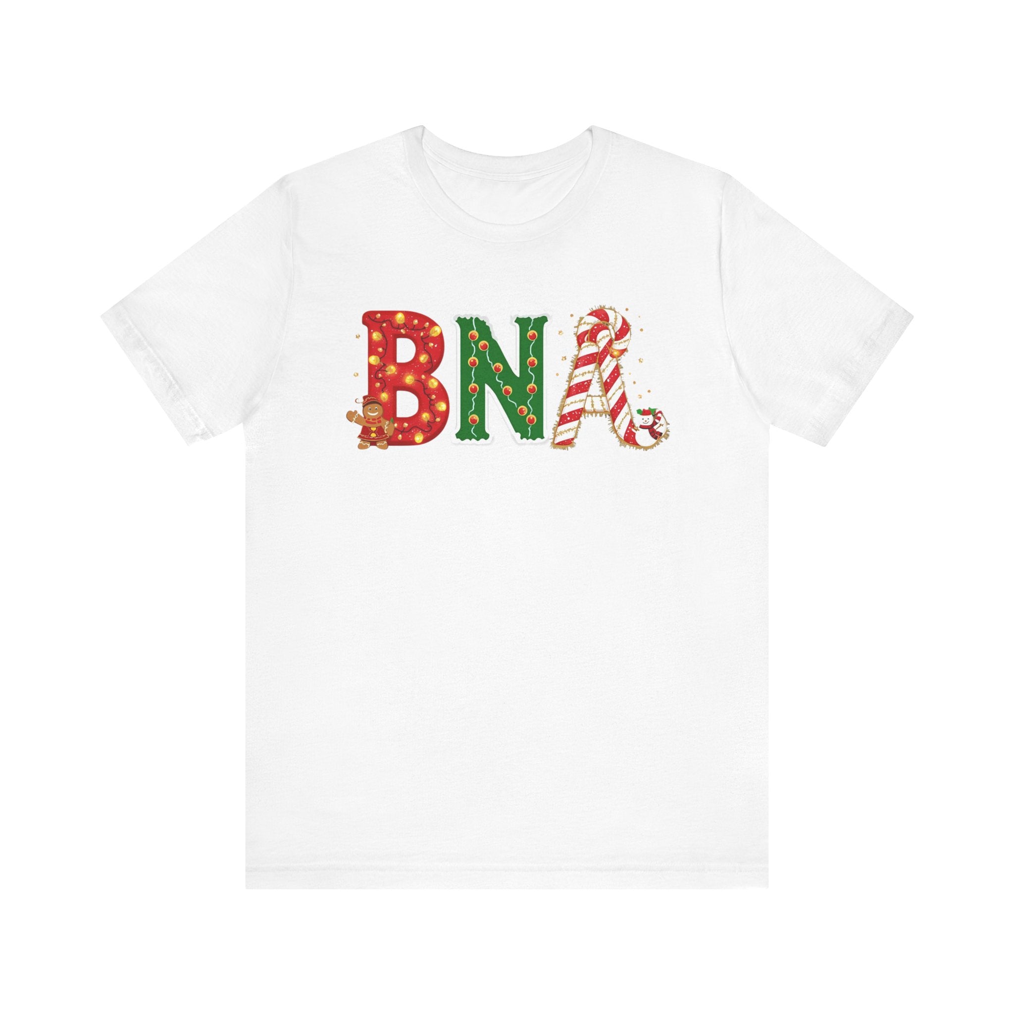BNA Christmas Shirt – Festive Holiday Letter Art Tee | Christmas Gift | Bella Canvas 3001