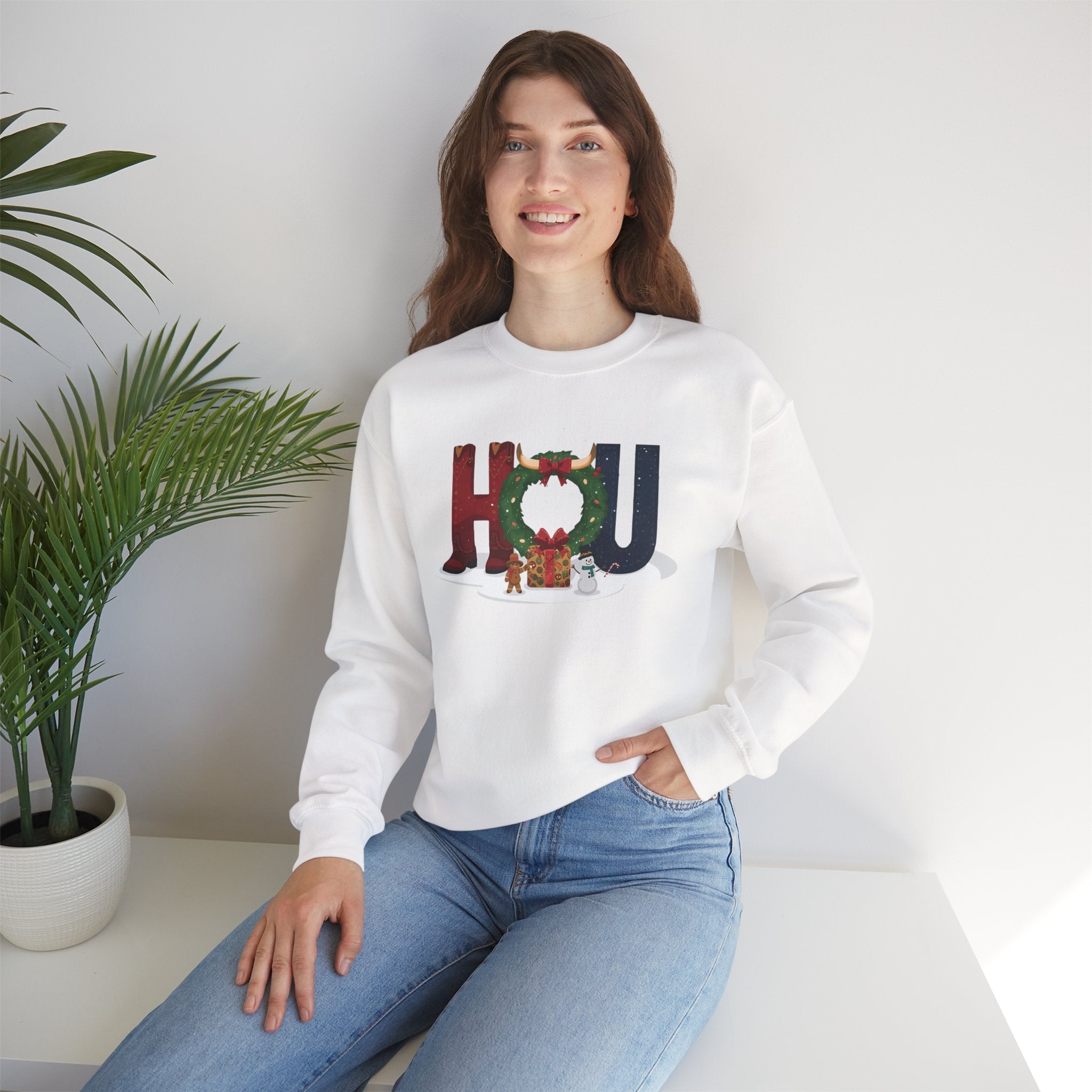 HOU Christmas Sweatshirt – Festive Holiday Letter Art Tee | Christmas Gift | Gildan 18000