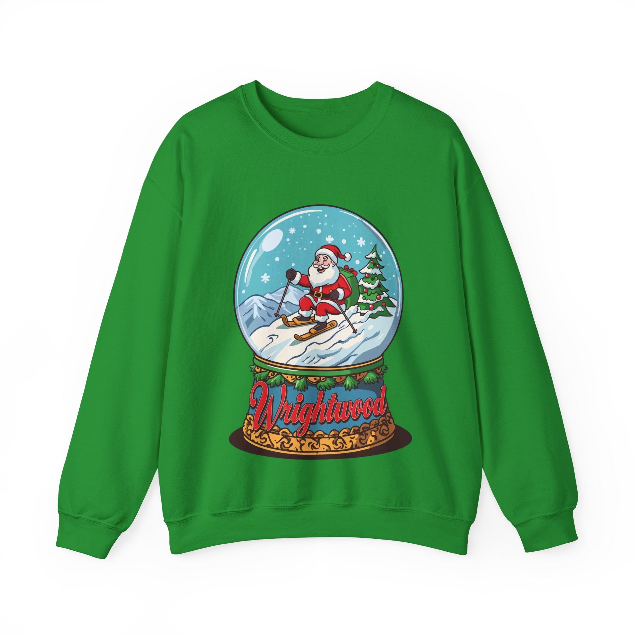 Wrightwood Christmas Sweatshirt – Cute Skiing Santa Snow Globe Crewneck | Mountain Town Christmas Gift | Gildan 18000