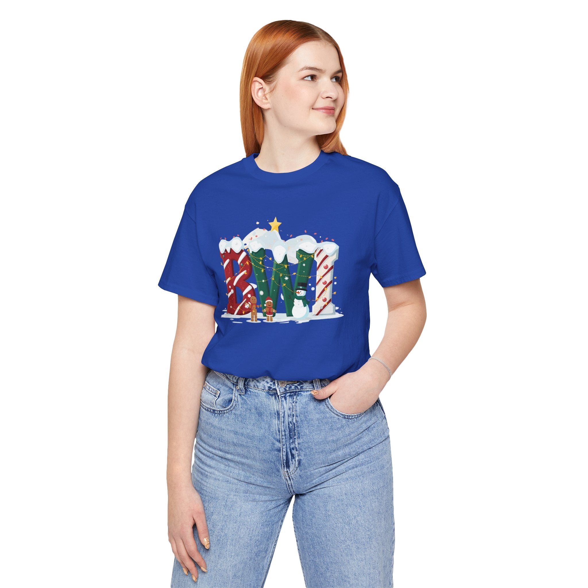 BWI Christmas Shirt – Festive Holiday Letter Art Tee | Christmas Gift | Bella Canvas 3001