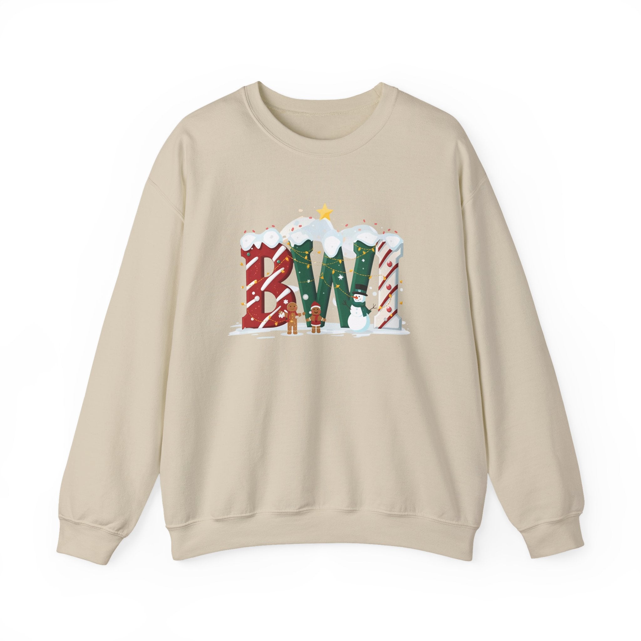 BWI Christmas Sweatshirt – Festive Holiday Letter Art Tee | Christmas Gift | Gildan 18000