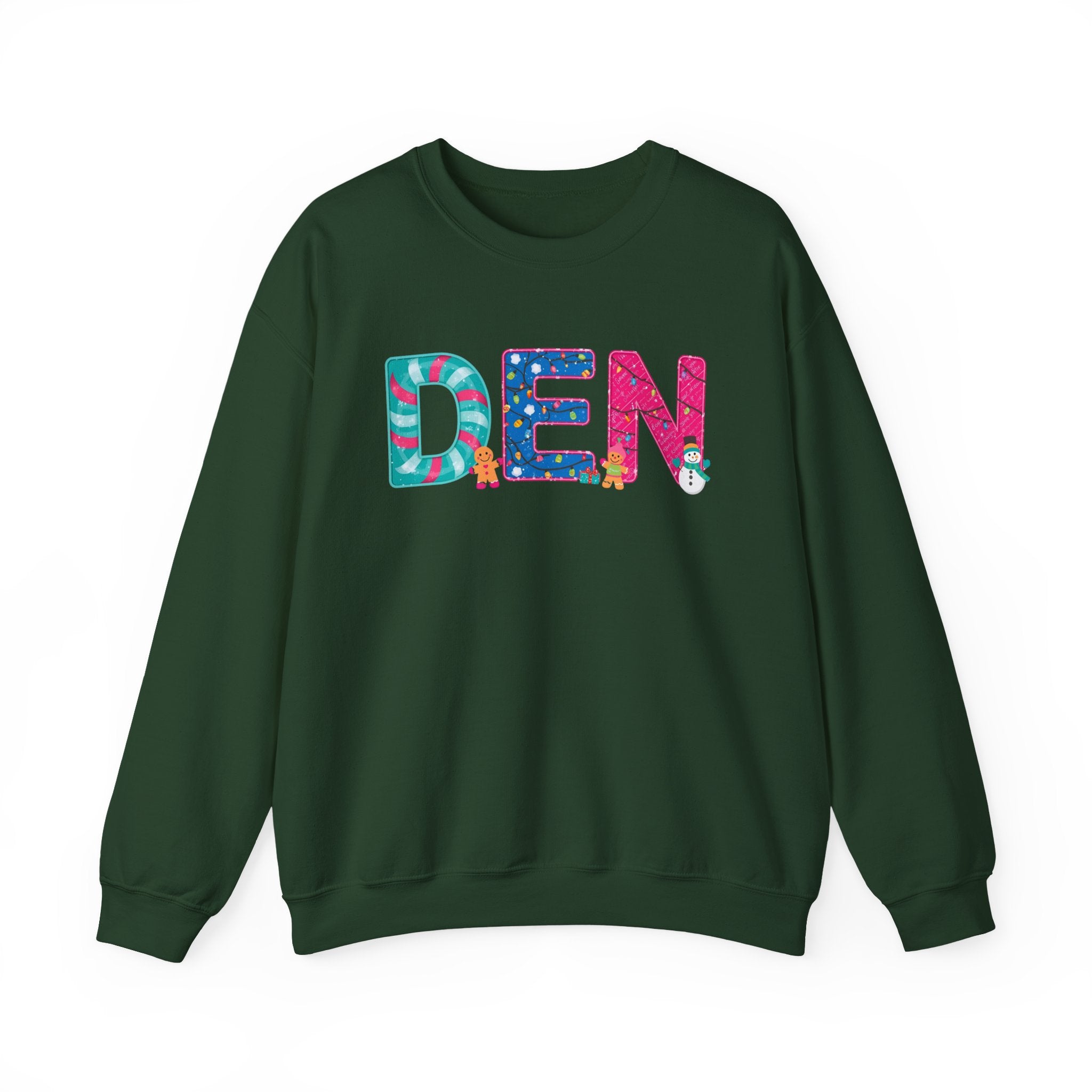 DEN Christmas Sweatshirt – Festive Holiday Letter Art Tee | Christmas Gift | Gildan 18000