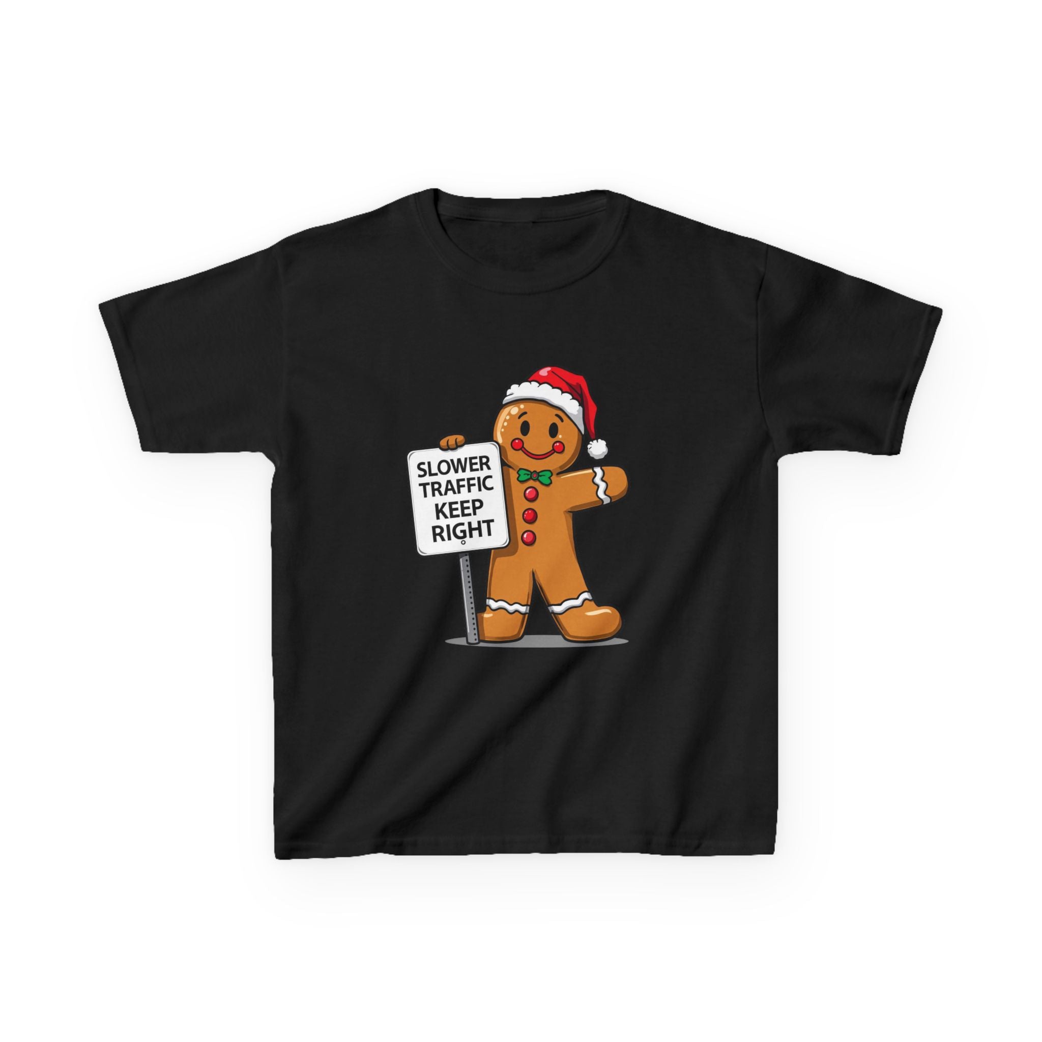 Funny Gingerbread Traffic Kids Christmas Shirt – Slower Traffic Keep Right Holiday Tee | Cute Gingerbread Man Humor | Gildan 5000B