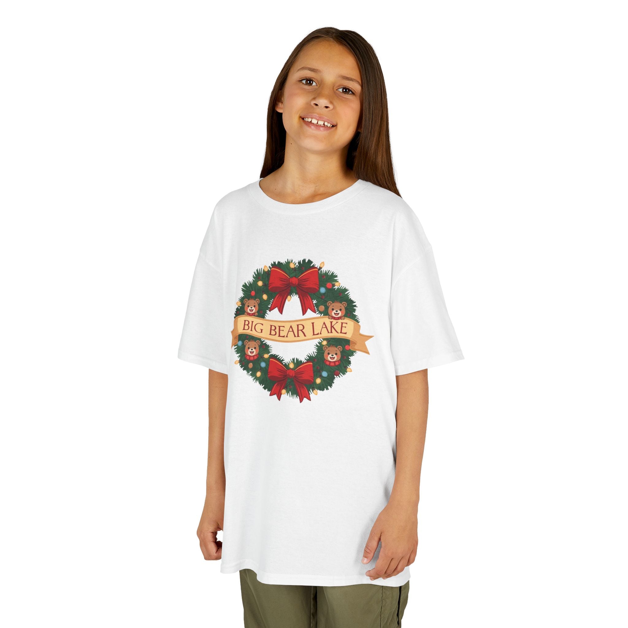 Kids Big Bear Lake Christmas Wreath Shirt — Cute Holiday Bears T-Shirt | Gildan 5000B