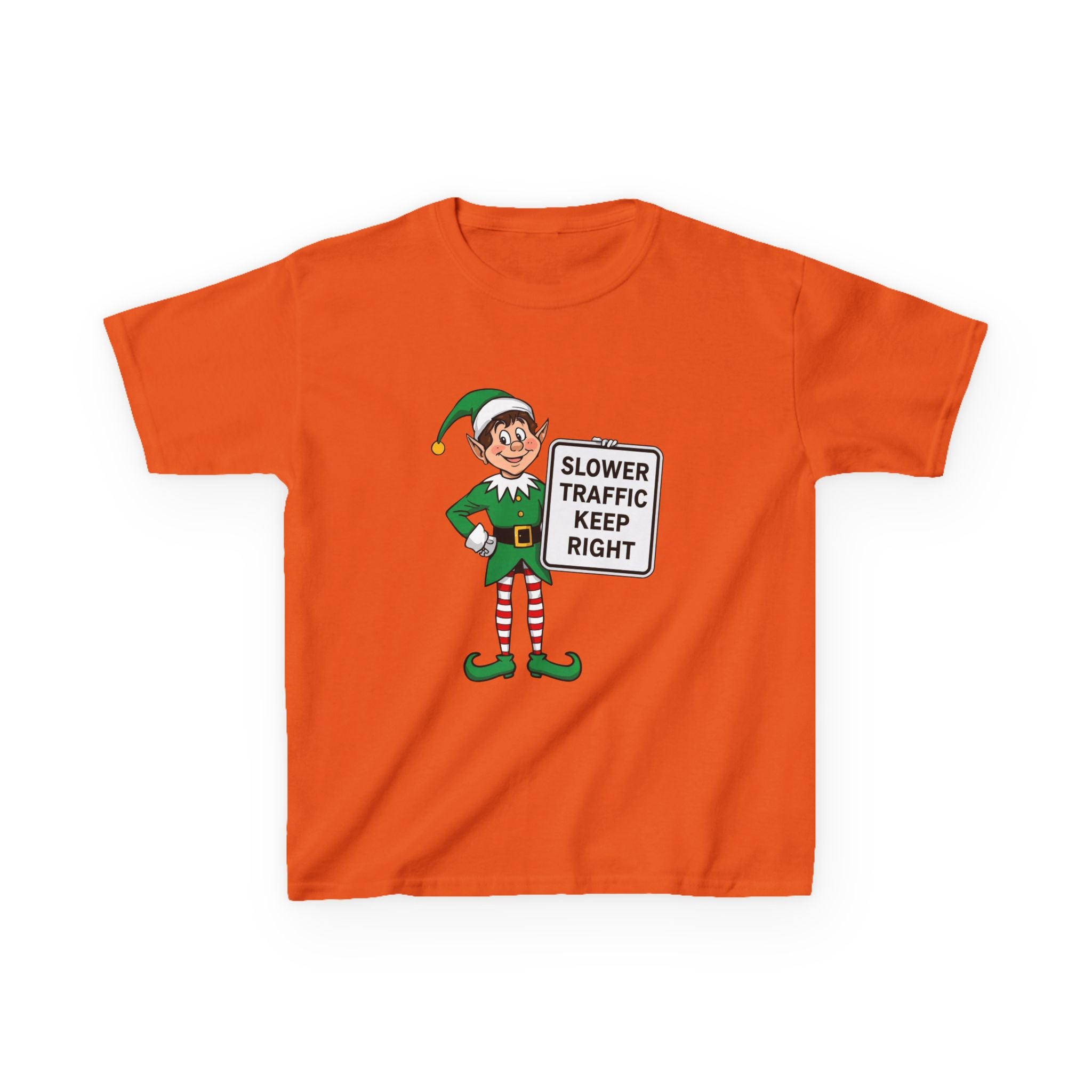 Funny Elf Traffic Kids Christmas Shirt – Slower Traffic Keep Right Holiday Tee | Cute Christmas Elf Humor | Gildan 5000B