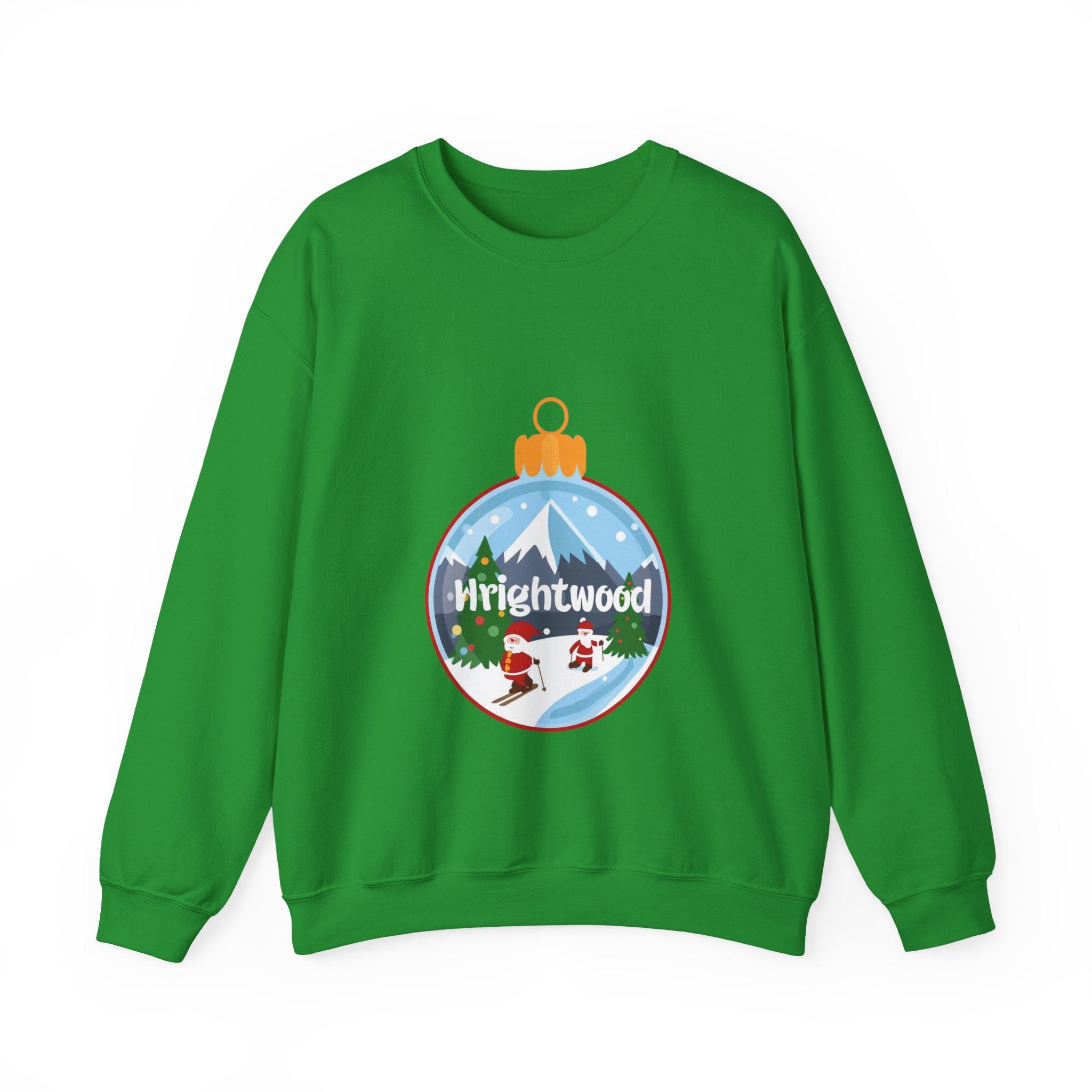Wrightwood Christmas Sweatshirt – Cute Holiday Ornament Santa Skiing Crewneck | Mountain Town Christmas Gift | Gildan 18000