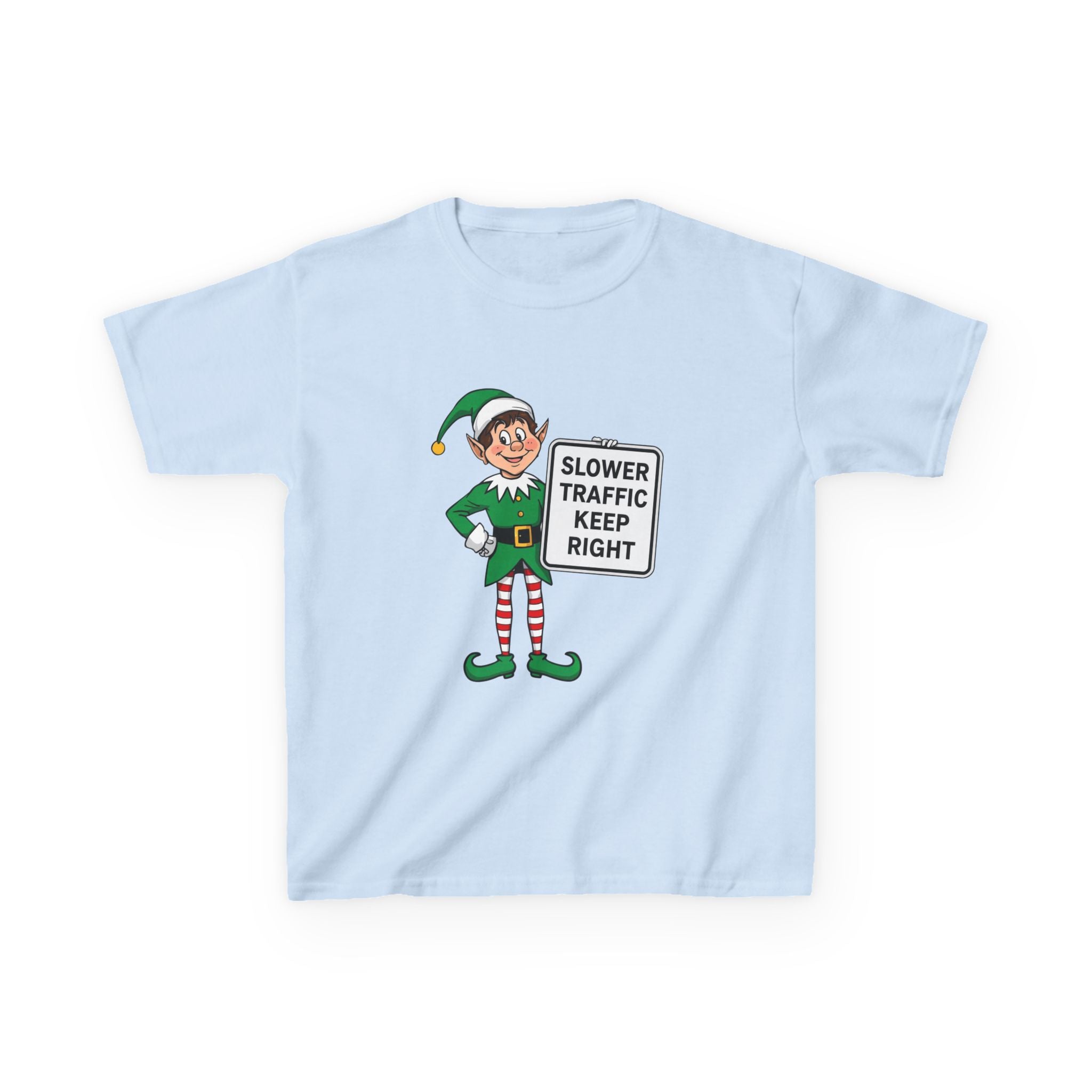 Funny Elf Traffic Kids Christmas Shirt – Slower Traffic Keep Right Holiday Tee | Cute Christmas Elf Humor | Gildan 5000B