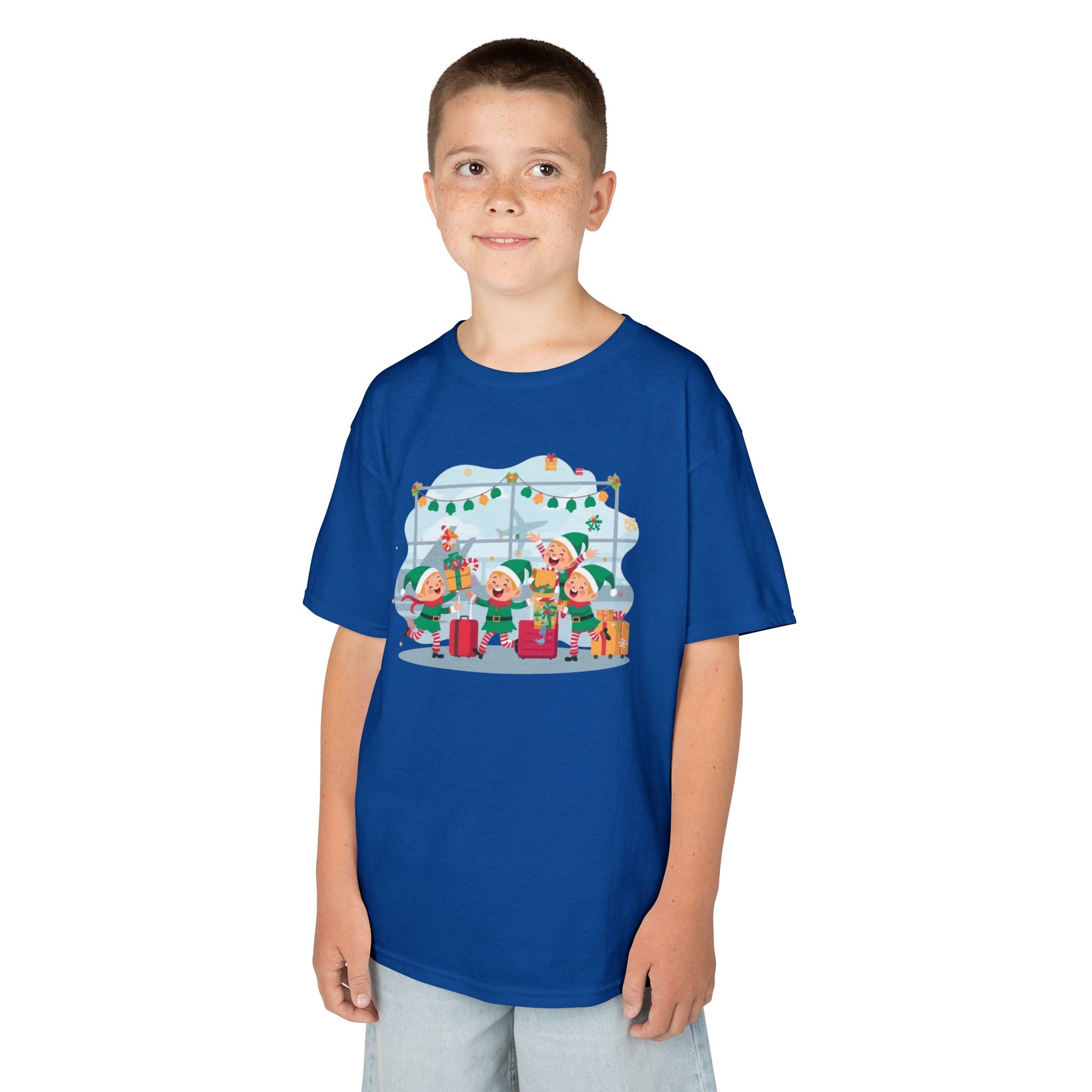 Kids Christmas Elves Airport Shirt — Cute Holiday Travel T-Shirt | Gildan 5000B