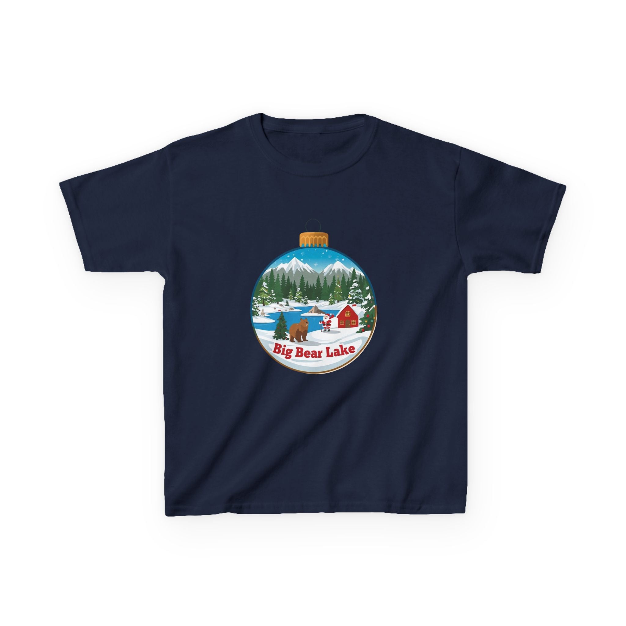 Kids Big Bear Lake Christmas Shirt – Santa Winter Ornament Cabin Tee | Cute Mountain Holiday Shirt | Santa & Bear Gift Tee | Gildan 5000B