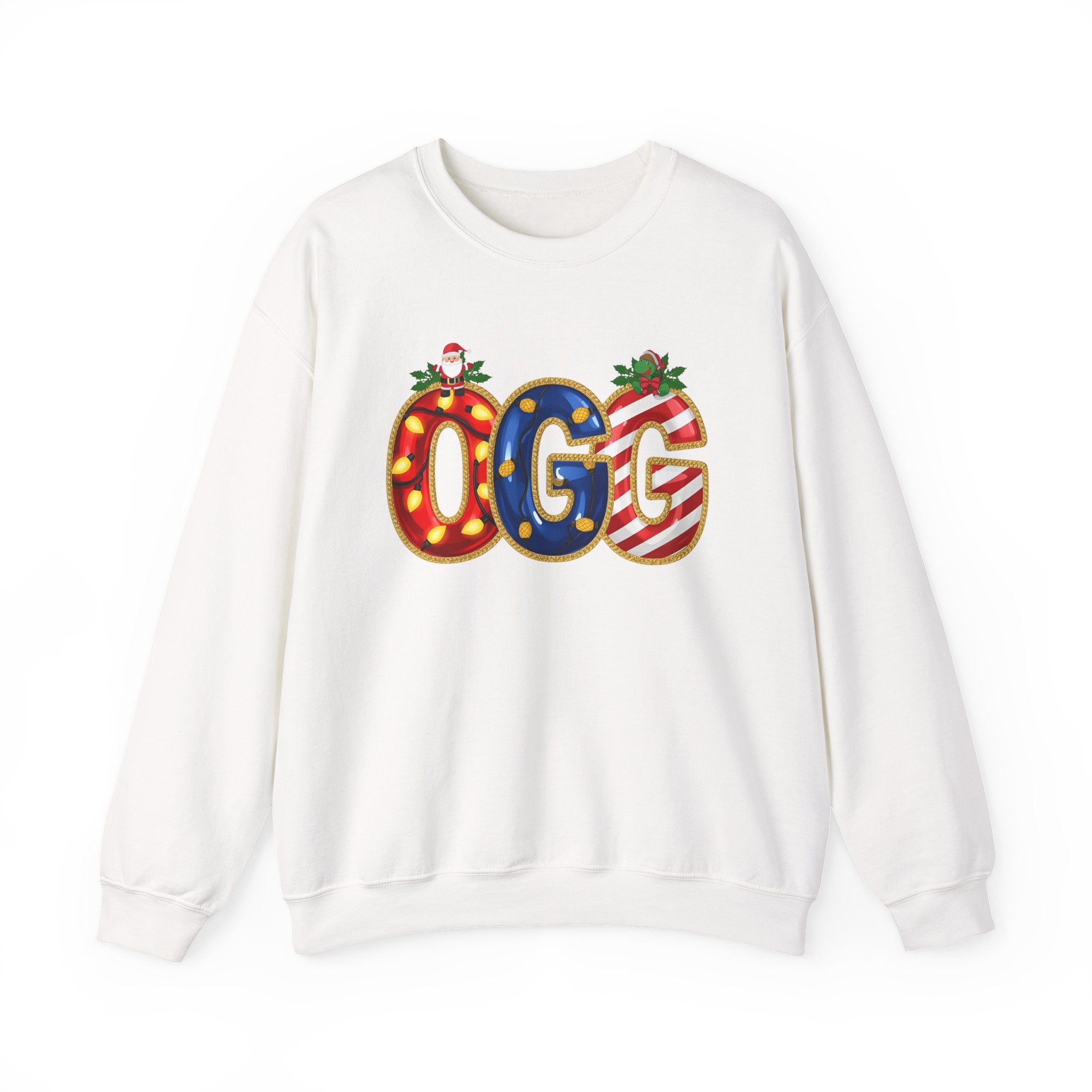 OGG Christmas Sweatshirt – Festive Holiday Letter Art Crewneck | Winter Travel Gift | Gildan 18000