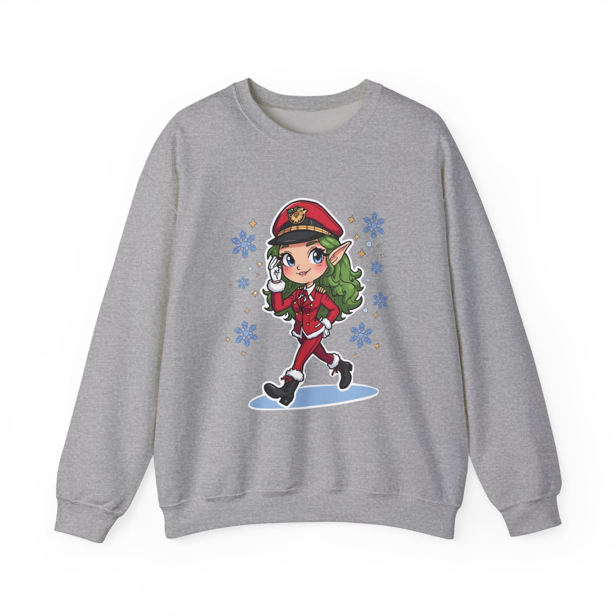Cute Christmas Elf Pilot Crewneck Sweatshirt — Festive Holiday Elf Graphic